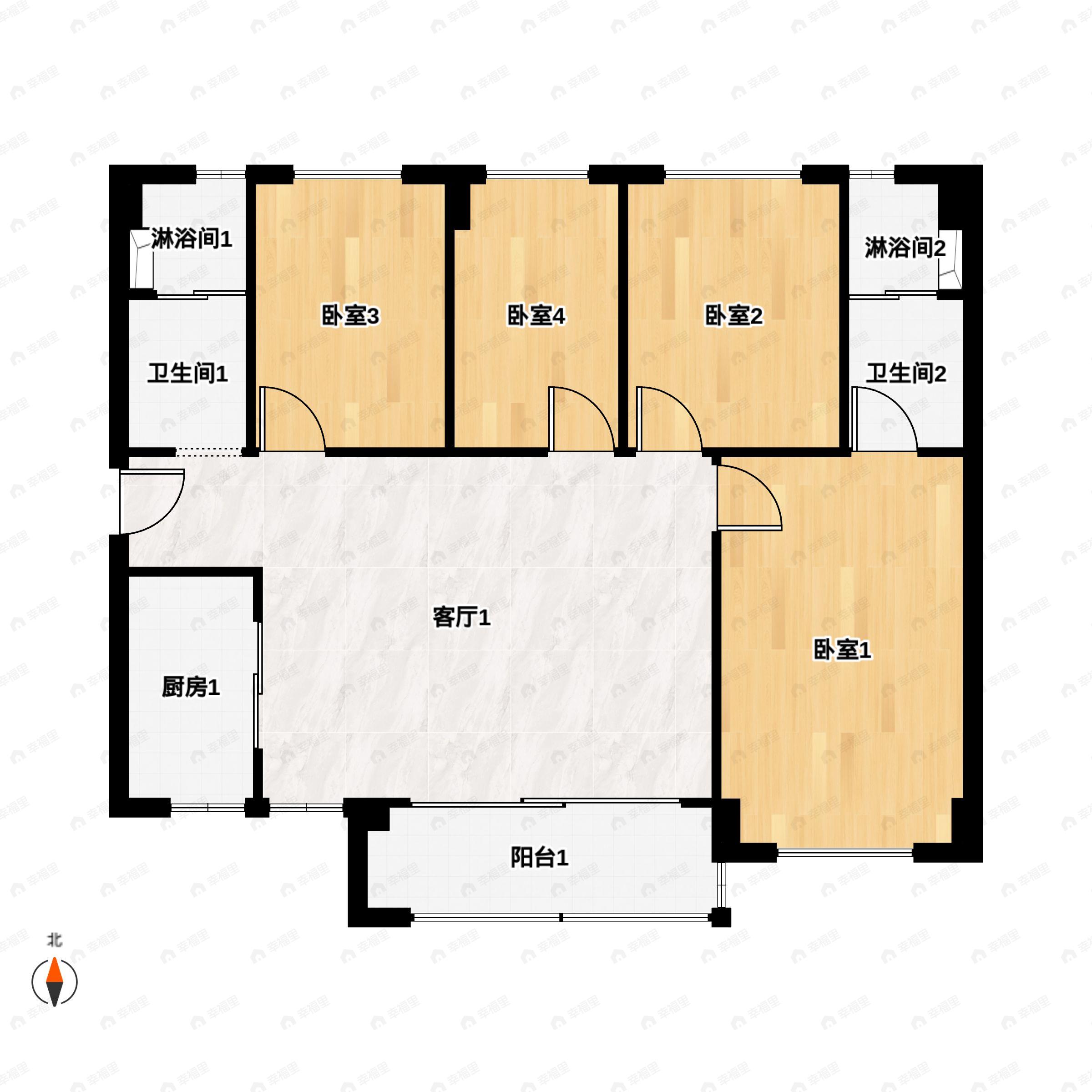4室2厅2卫建面116平南|北户型图