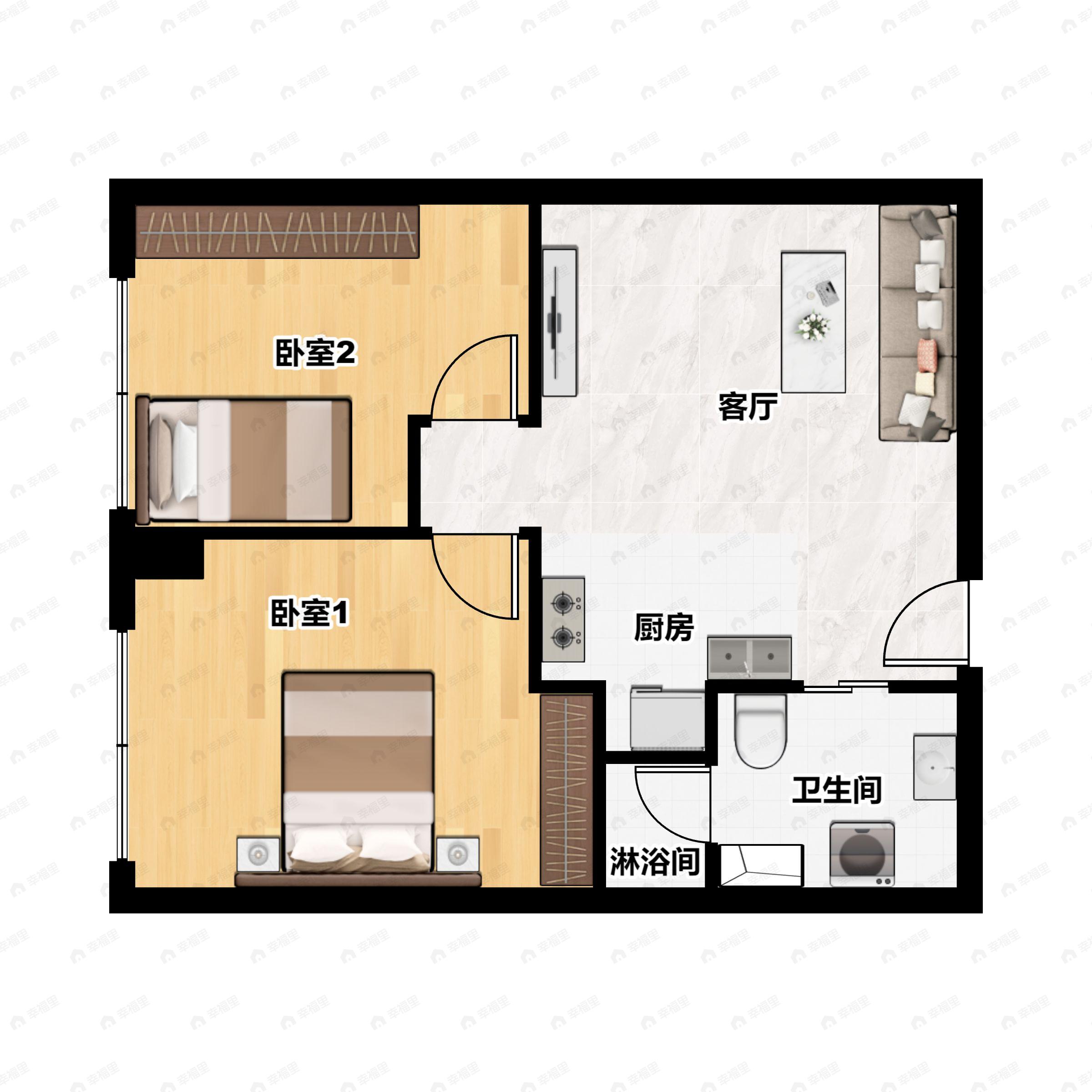 2室1厅1卫建面55平户型图