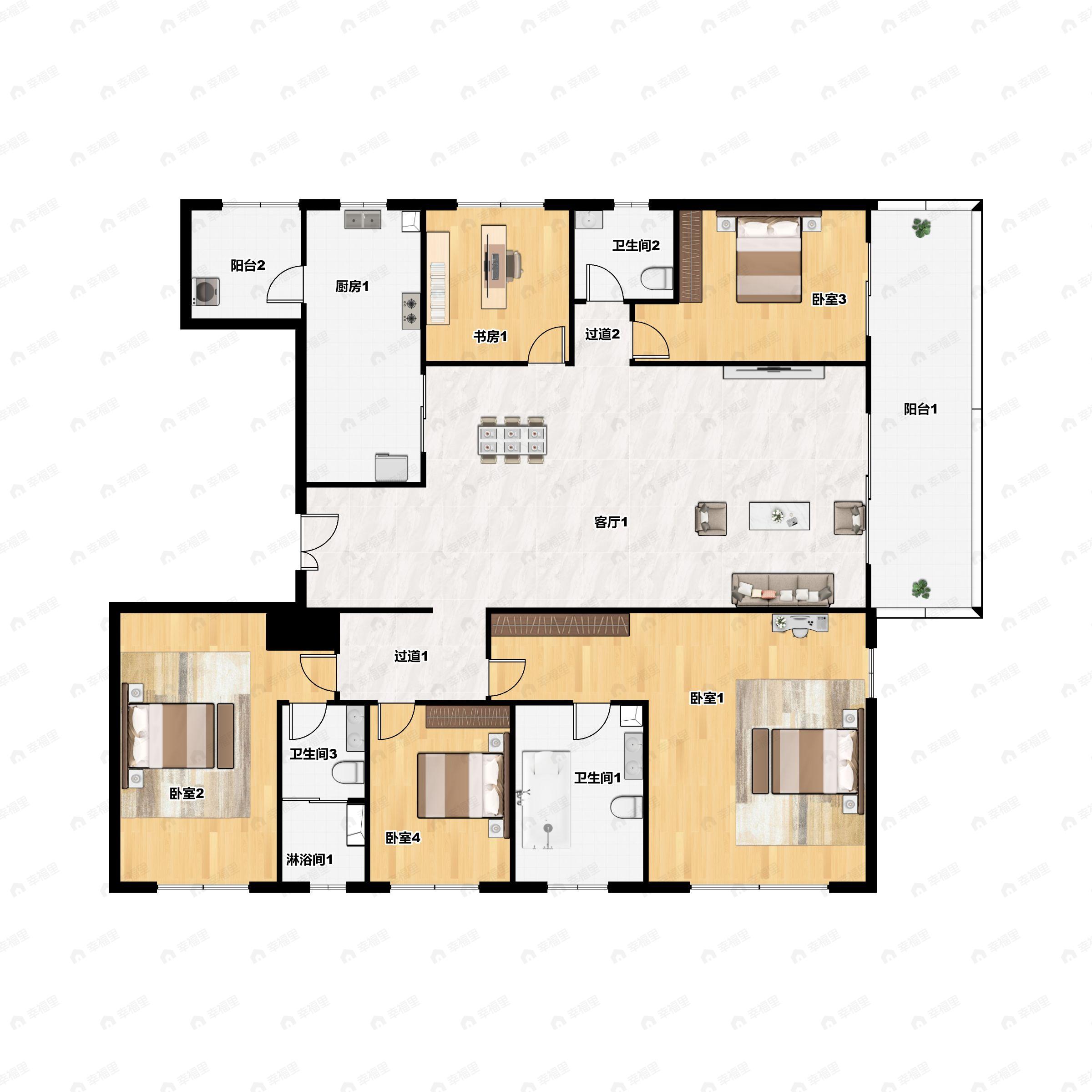 5室2厅3卫建面209平南户型图