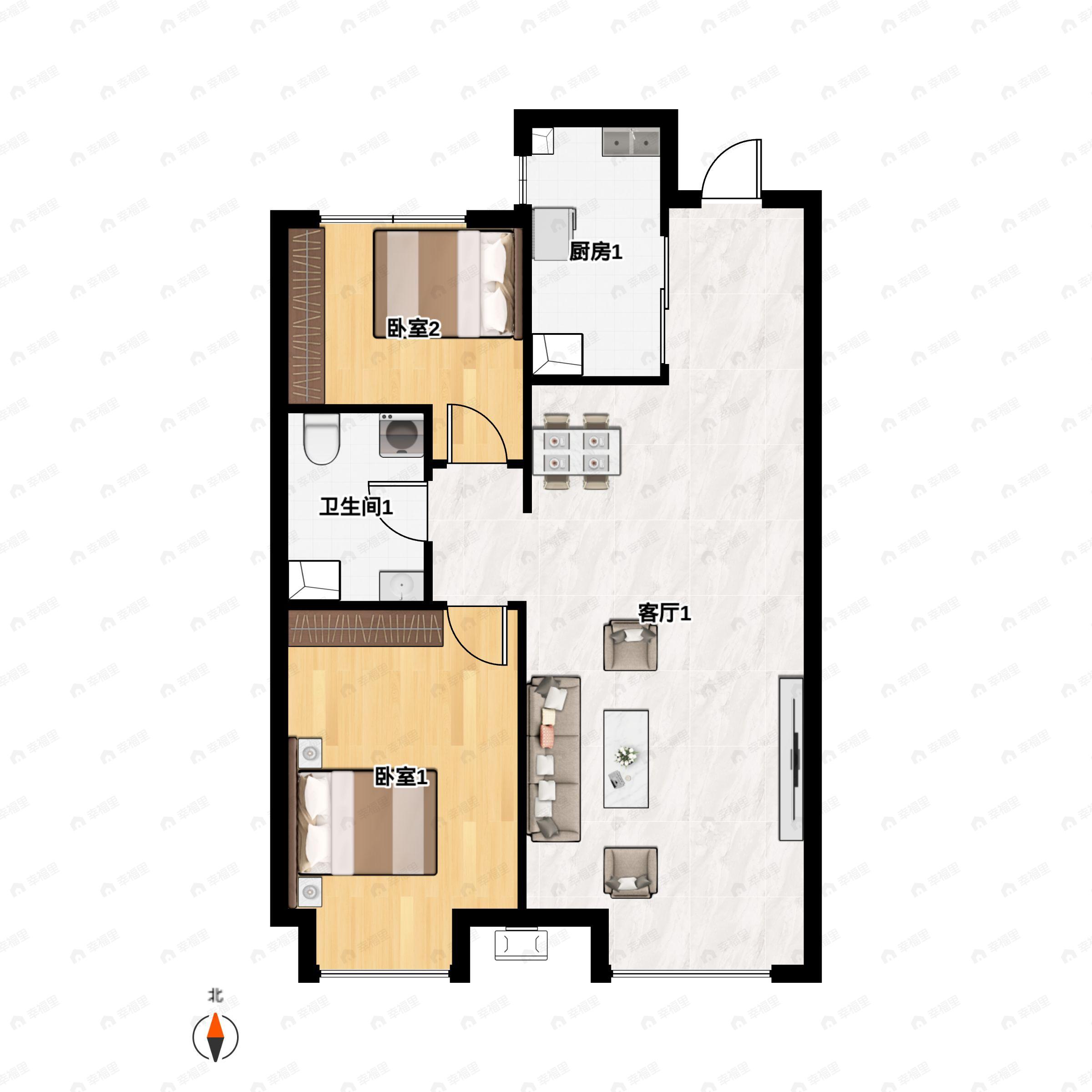 2室2厅1卫建面85平户型图