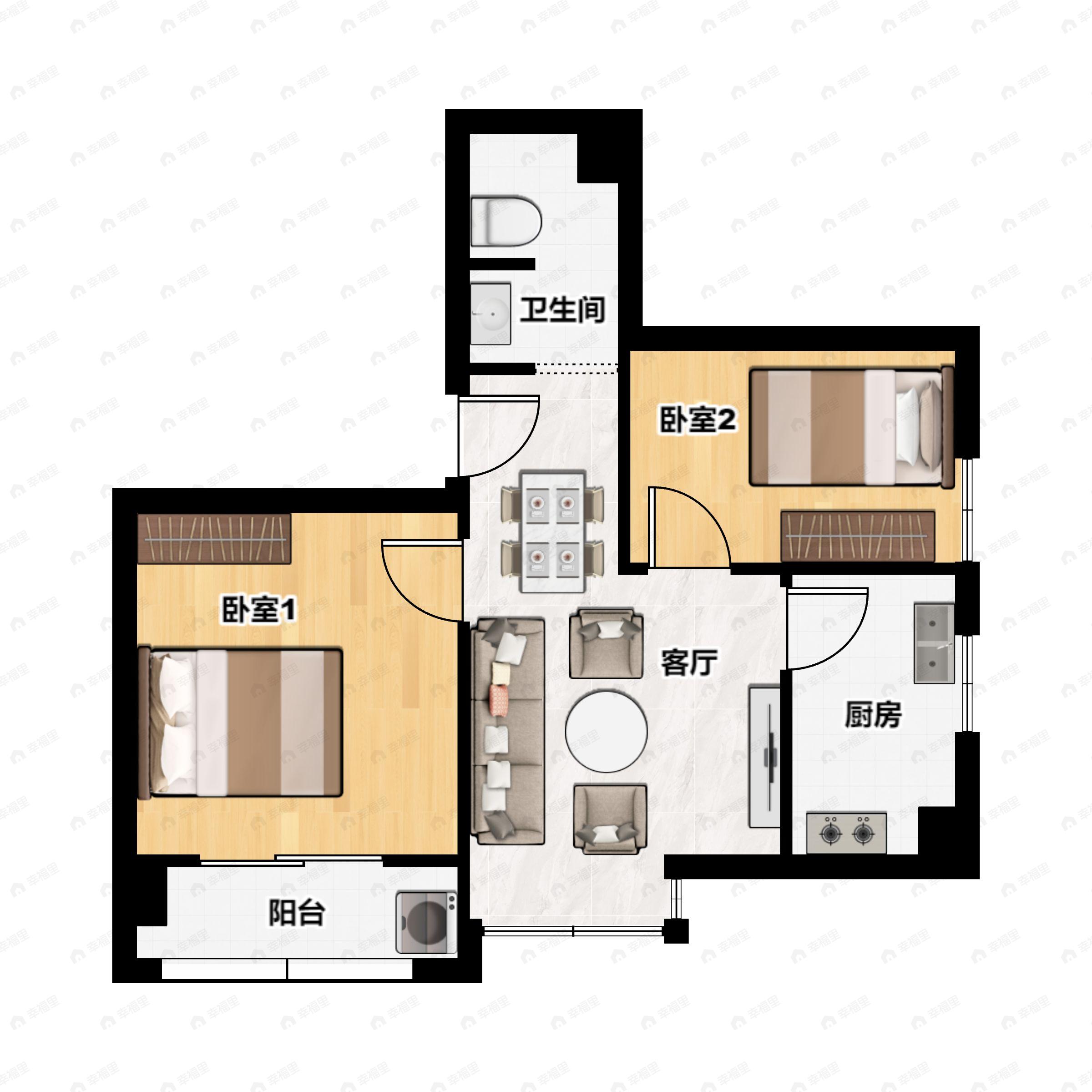 2室1厅1卫建面52平户型图