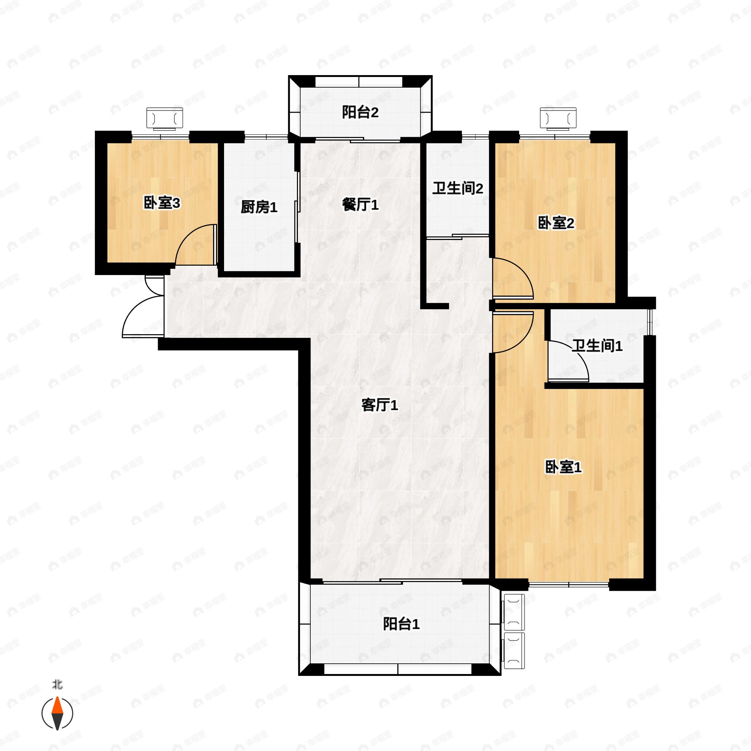 3室2厅2卫建面113平户型图