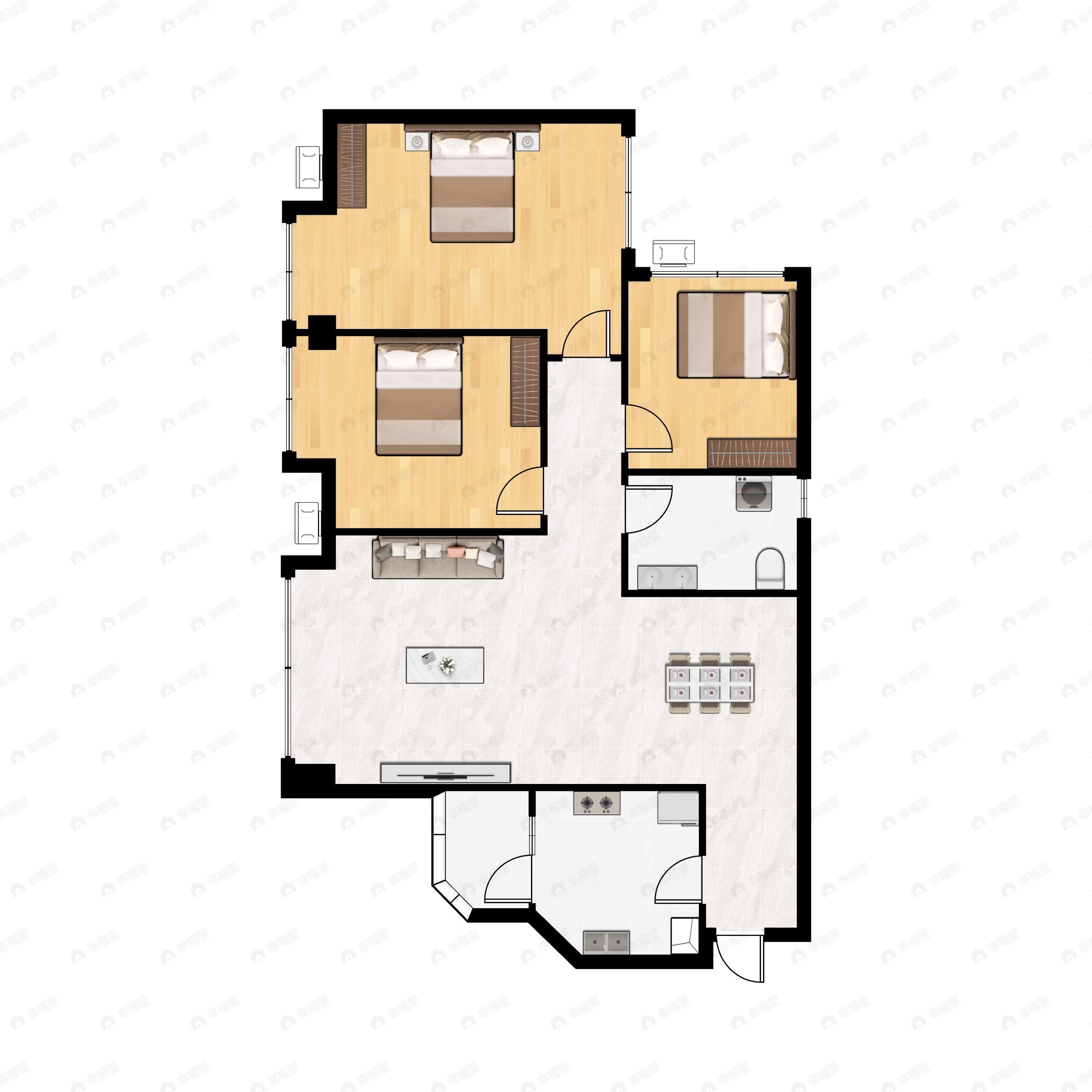 3室2厅2卫建面90平户型图
