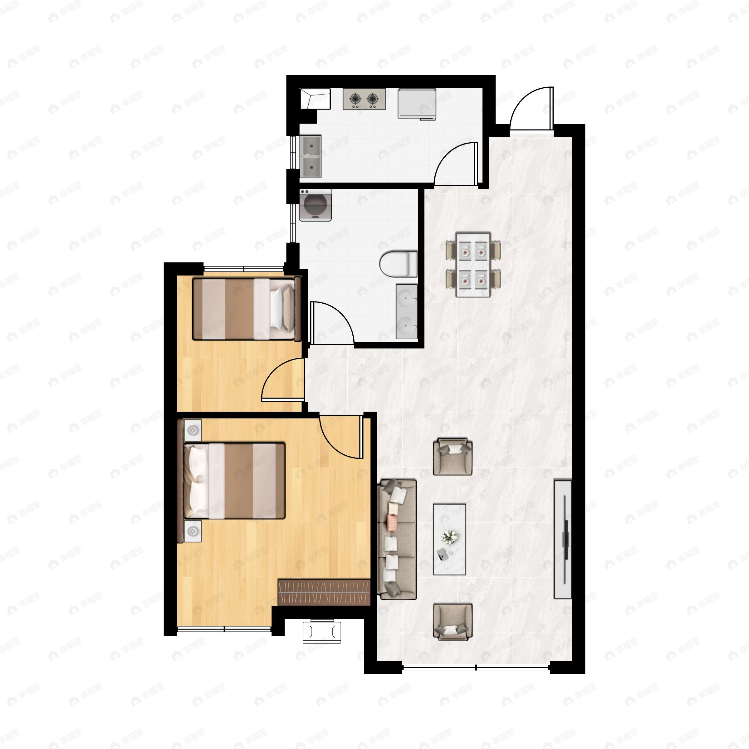 2室2厅1卫建面82平南|北户型图
