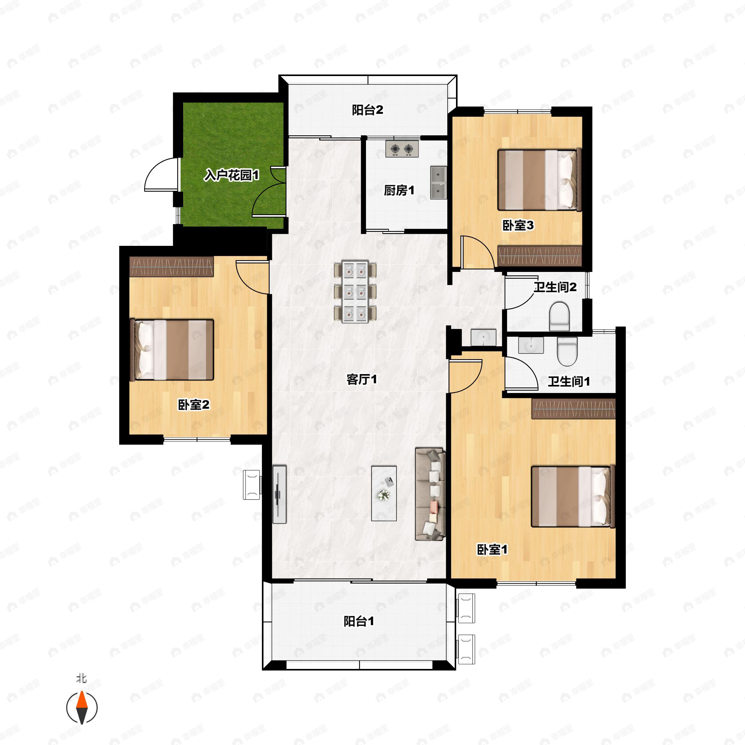 香榭丽都3室2厅2卫户型图