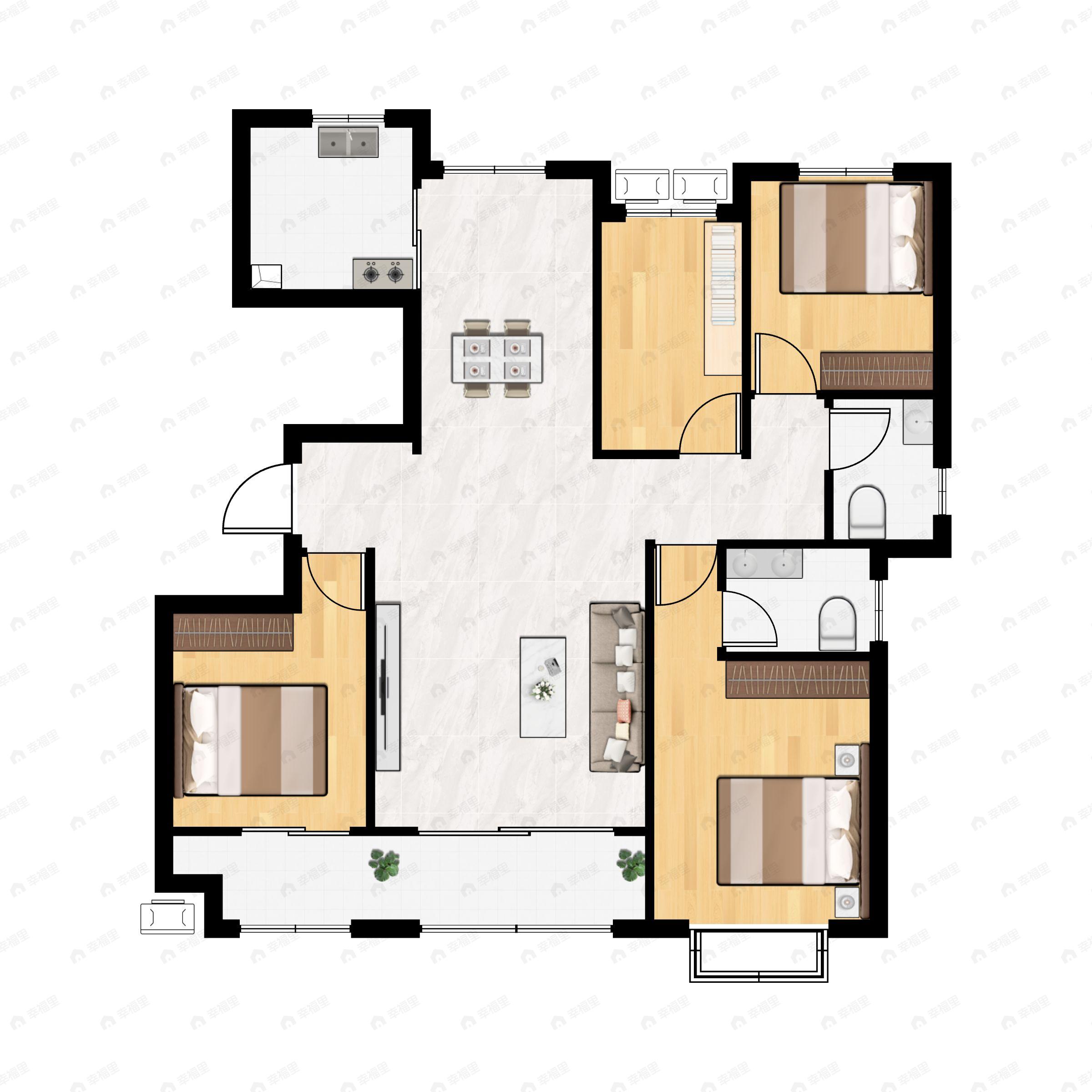 4室2厅2卫建面150平南|北户型图