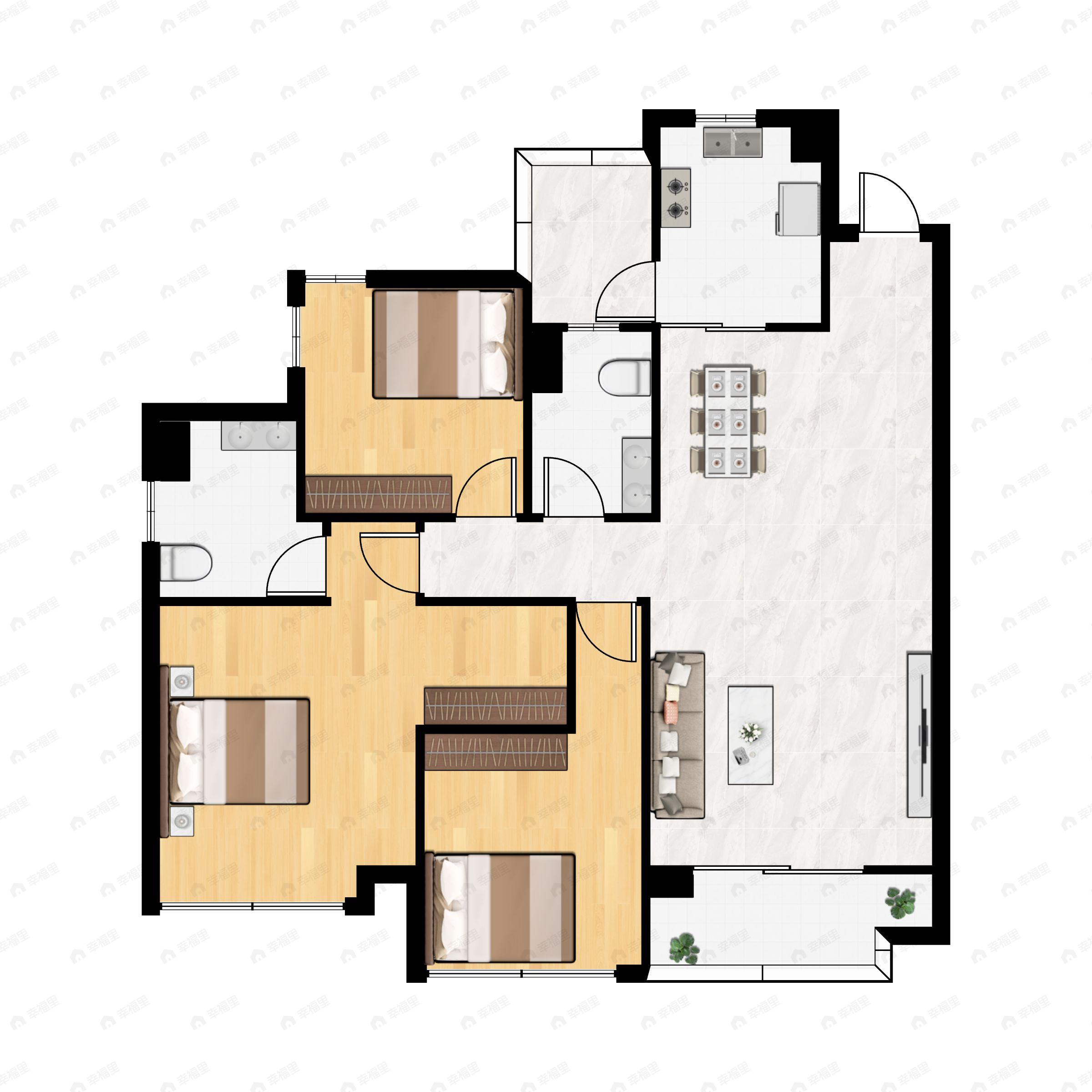 3室2厅2卫建面127平户型图