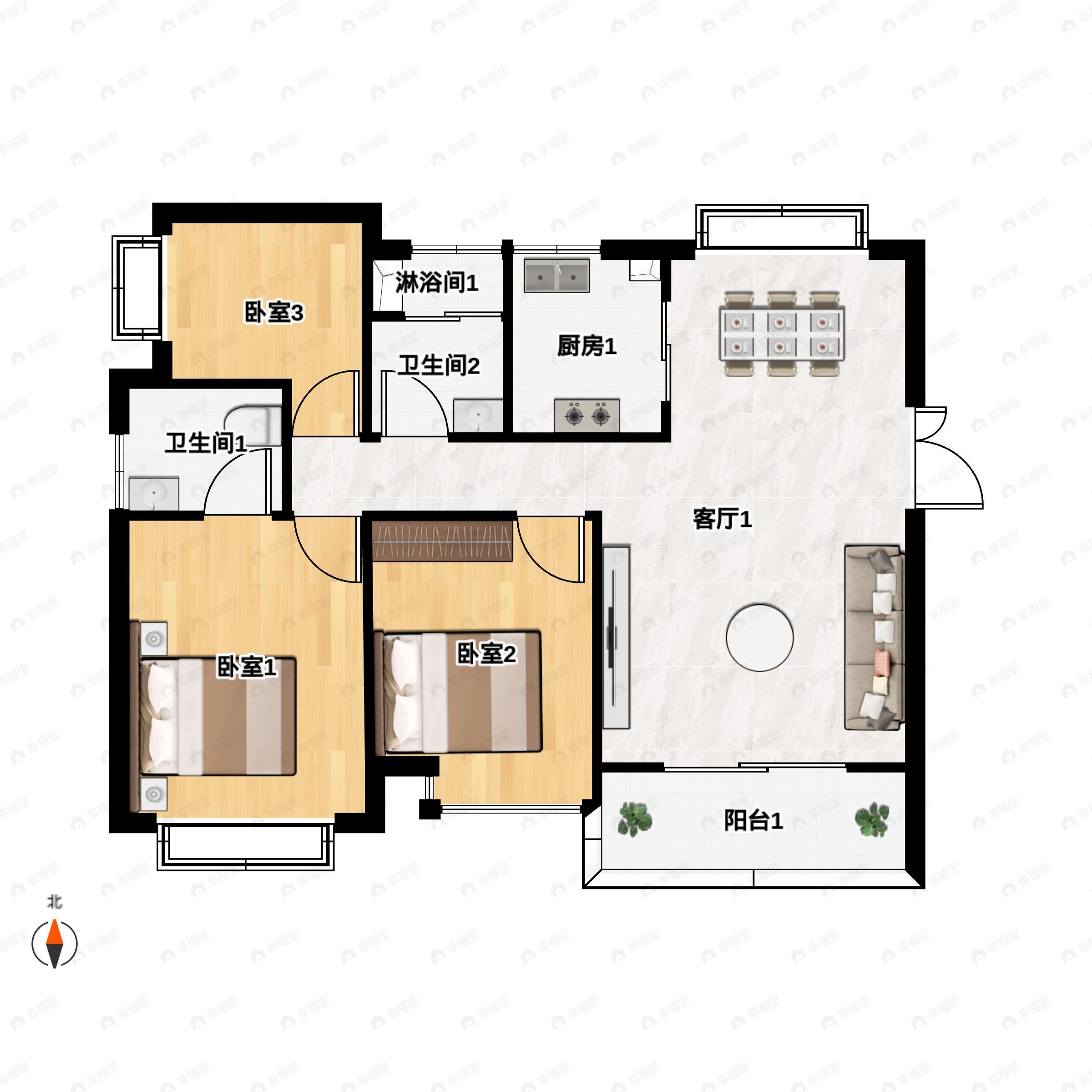 3室2厅2卫建面116平户型图