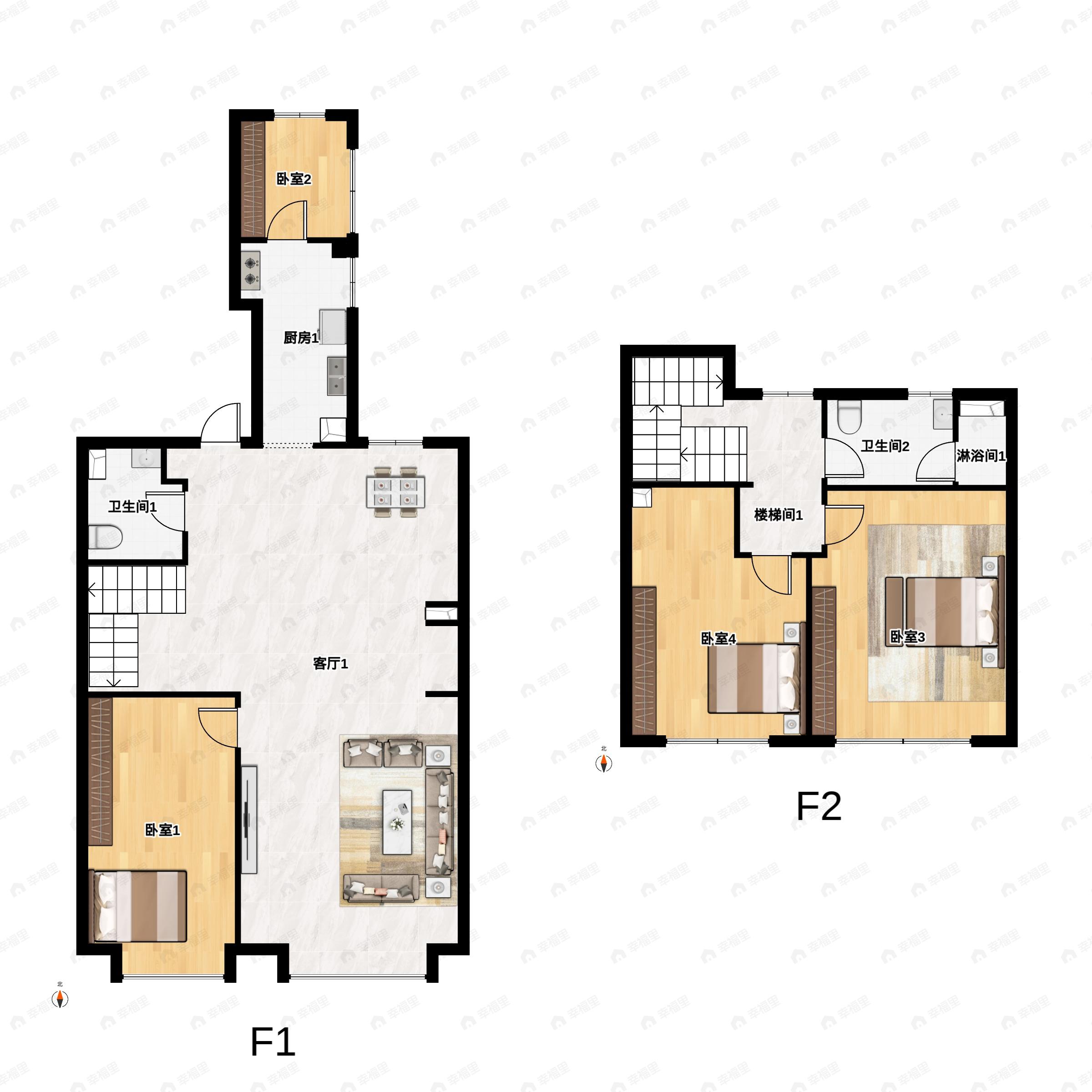 3室2厅2卫建面157平南|北户型图