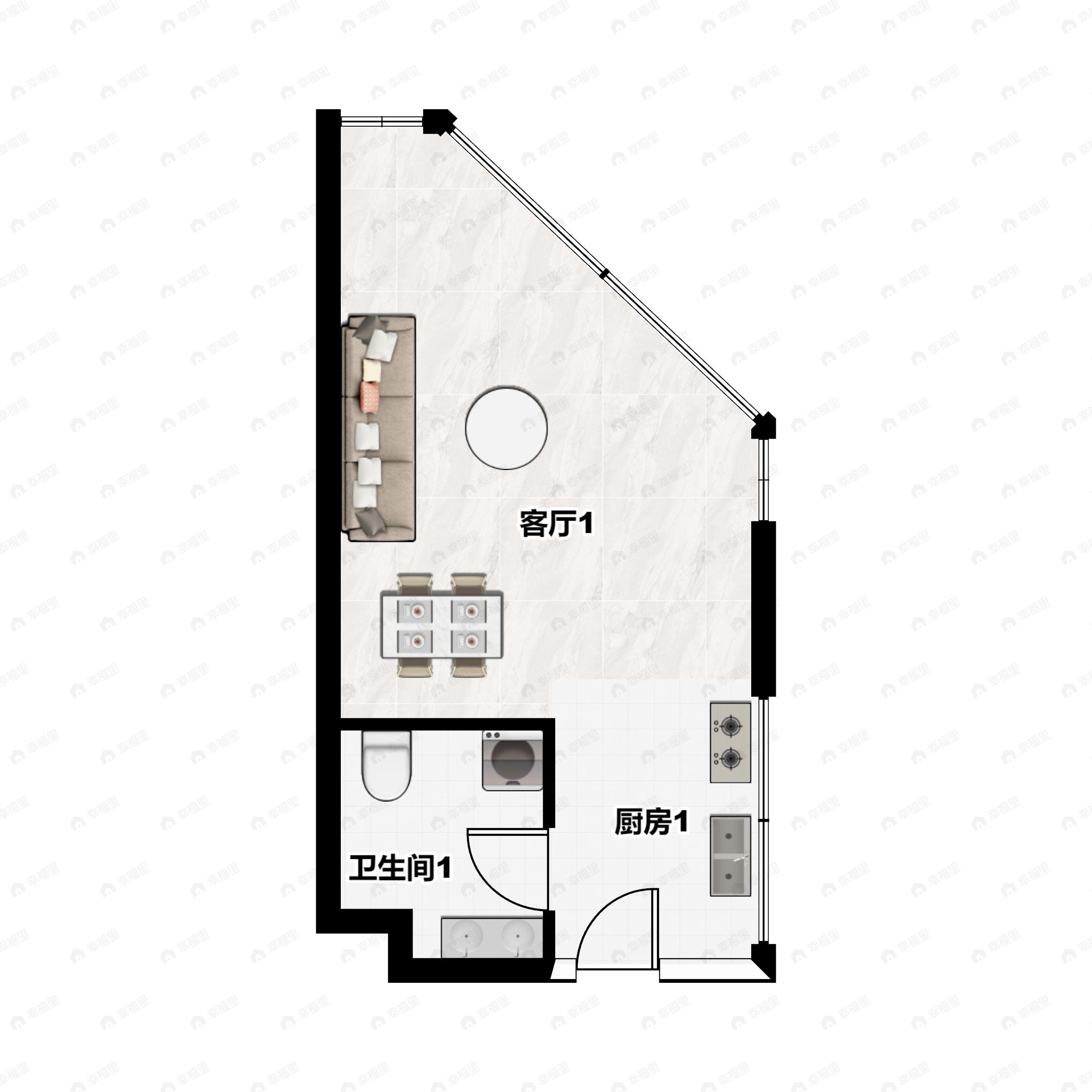 1室1厅1卫建面40m²东户型图