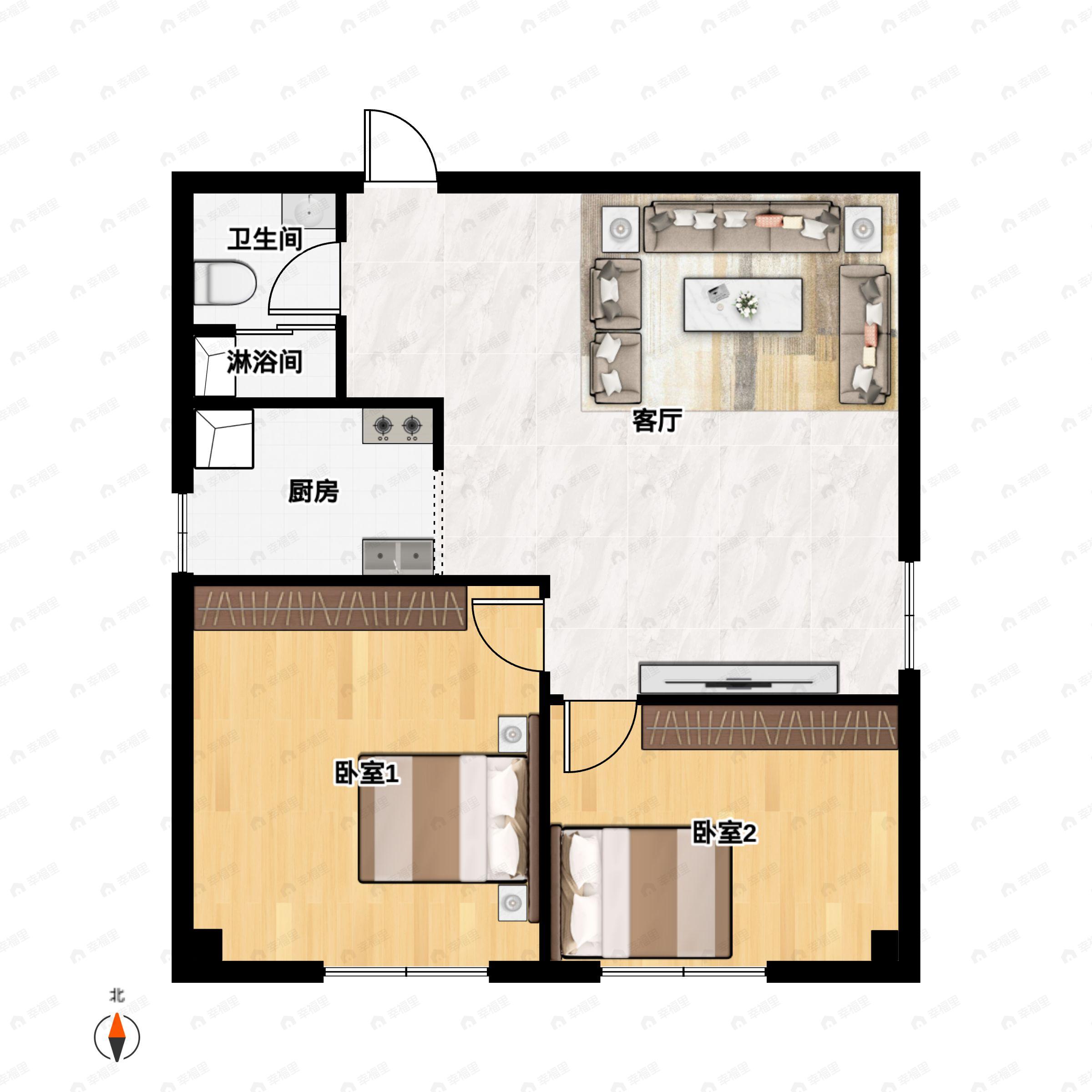 2室2厅1卫建面84平户型图