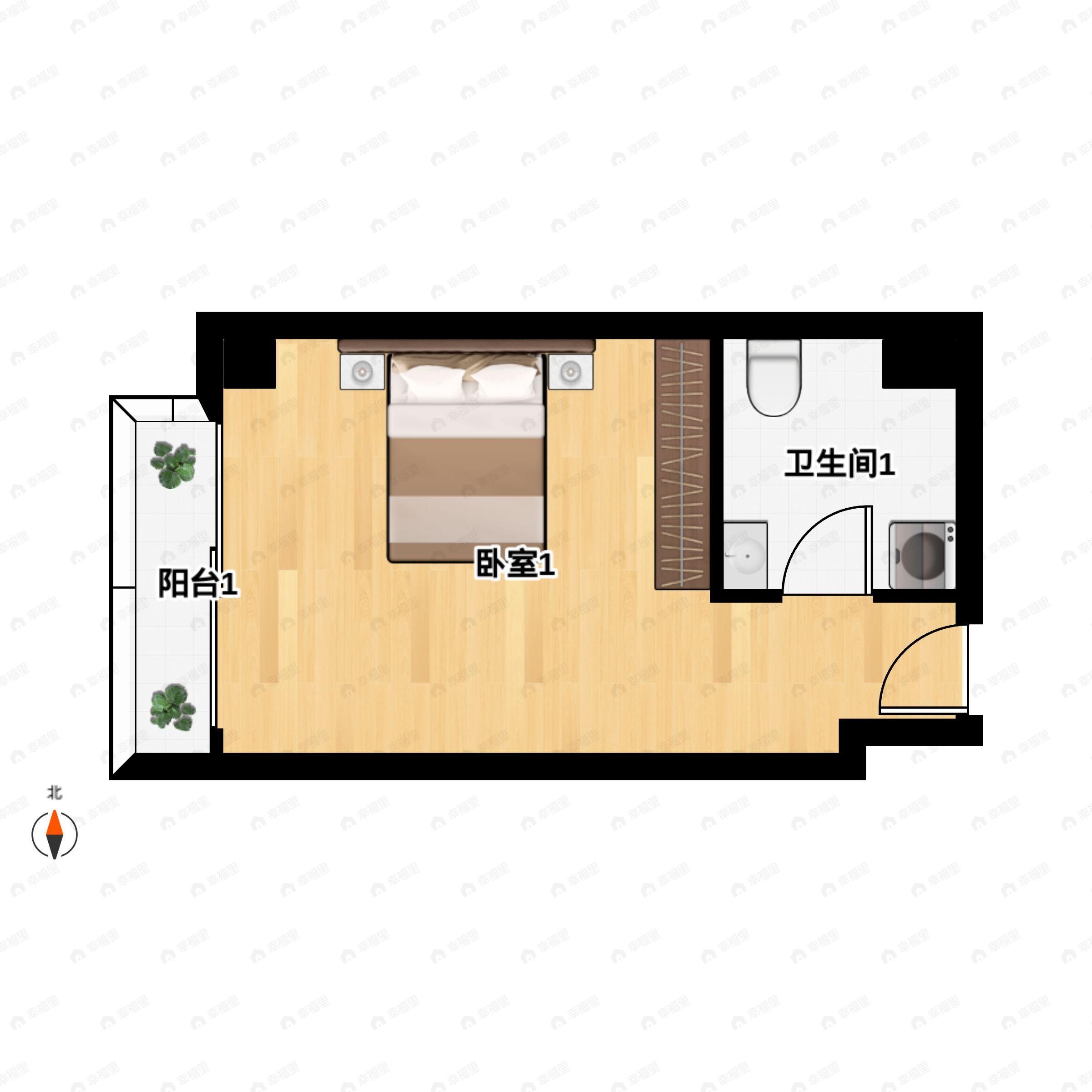 1室1厅建面52m²西户型图