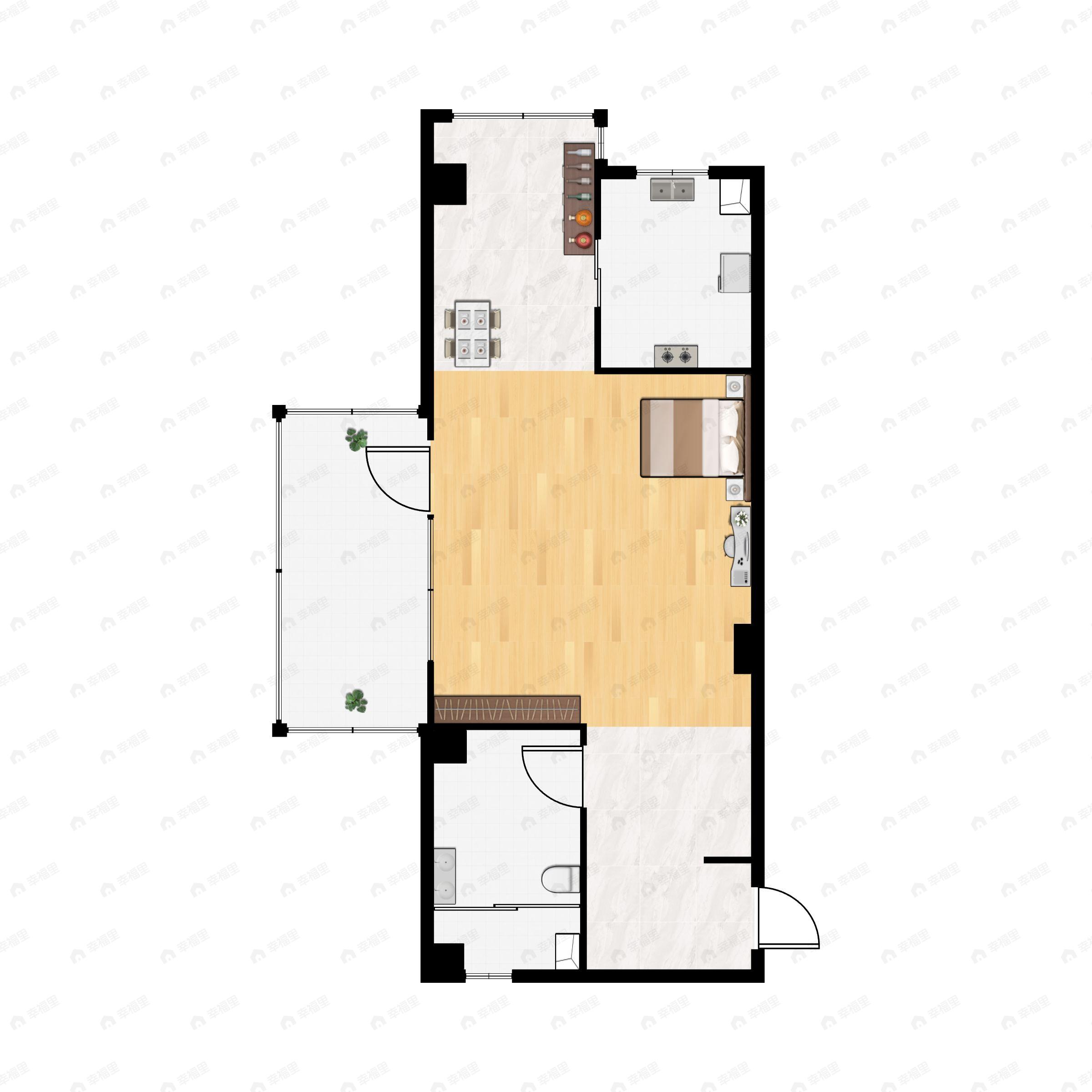 1室1厅1卫建面61m²南户型图
