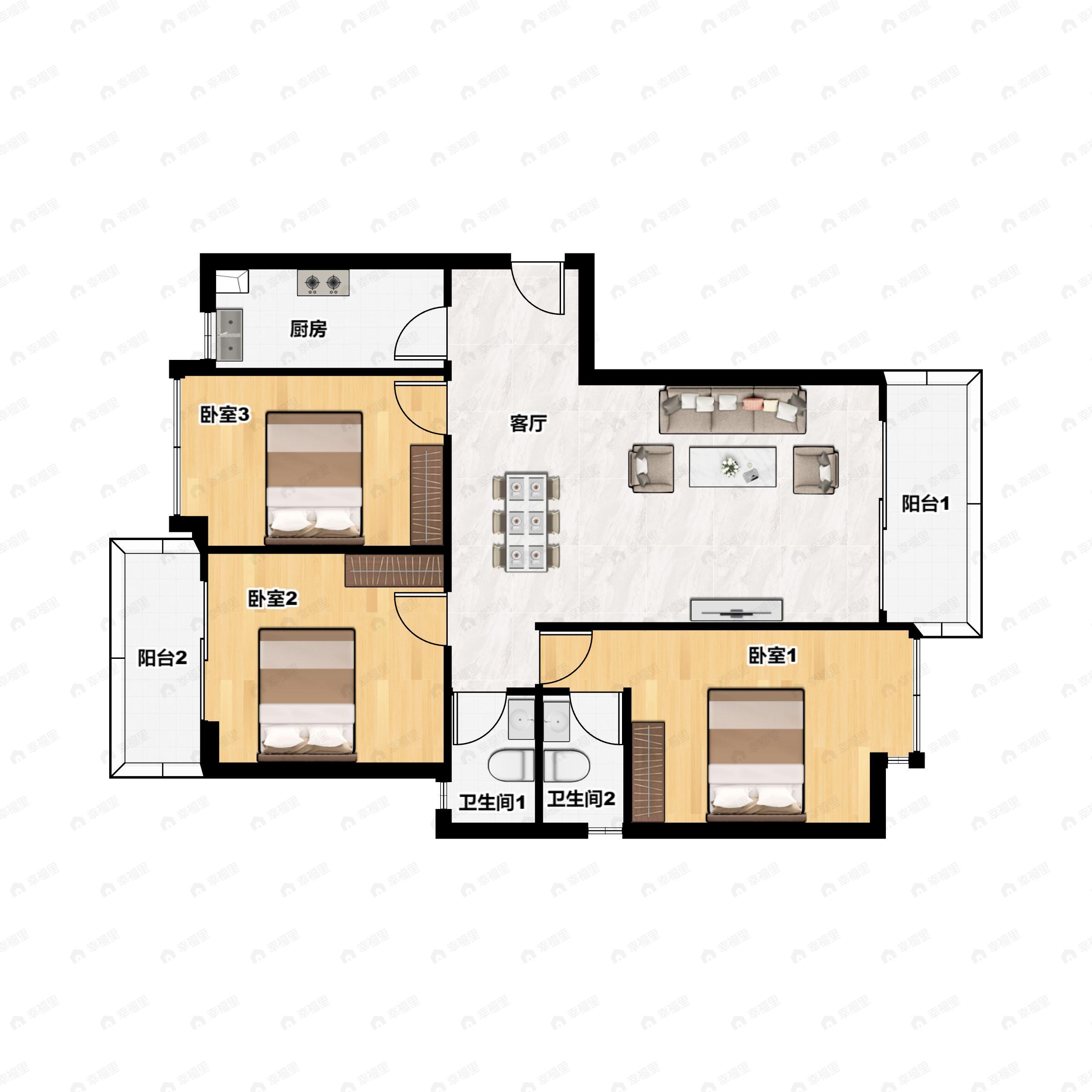 3室2厅2卫建面126平户型图
