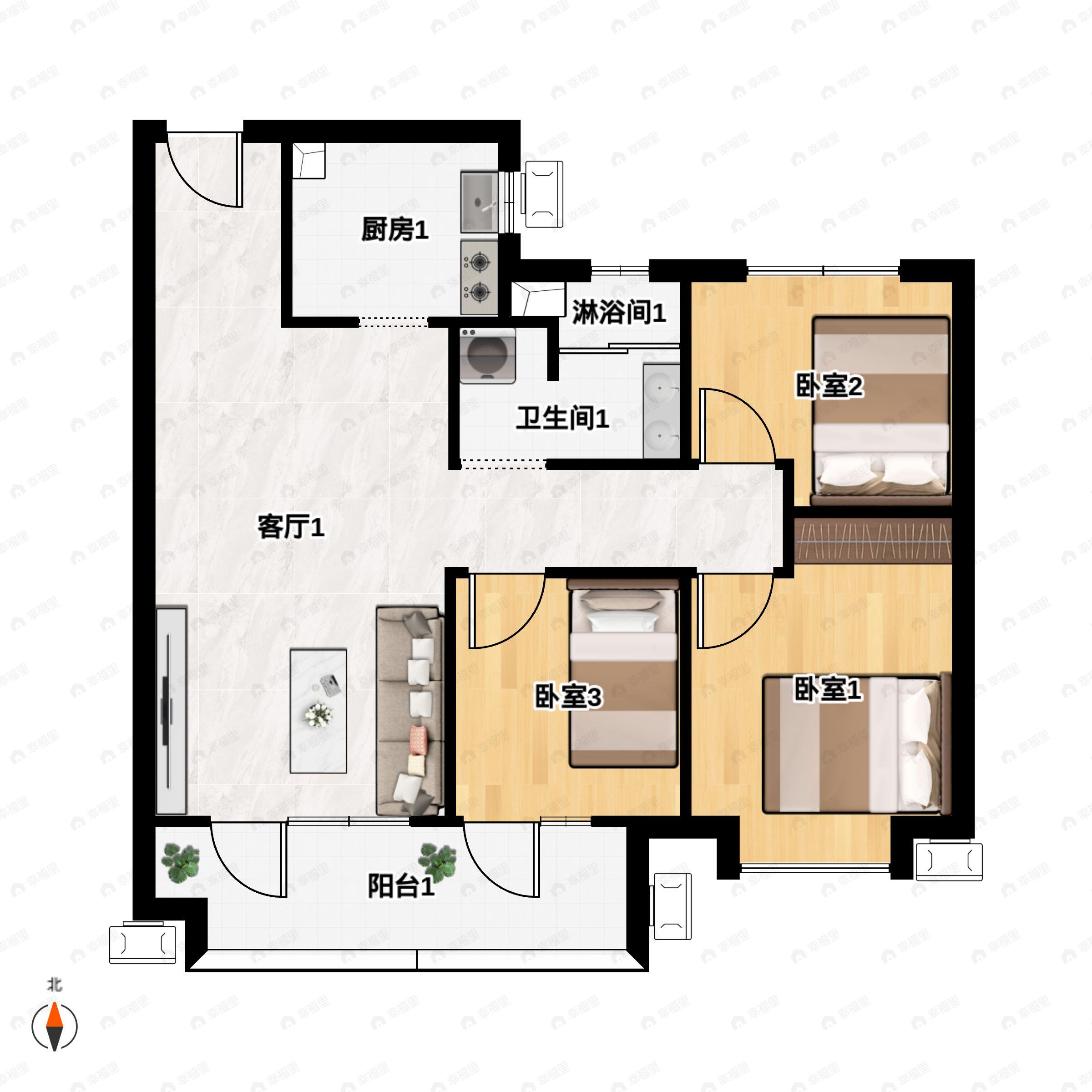 3室2厅1卫建面99平户型图