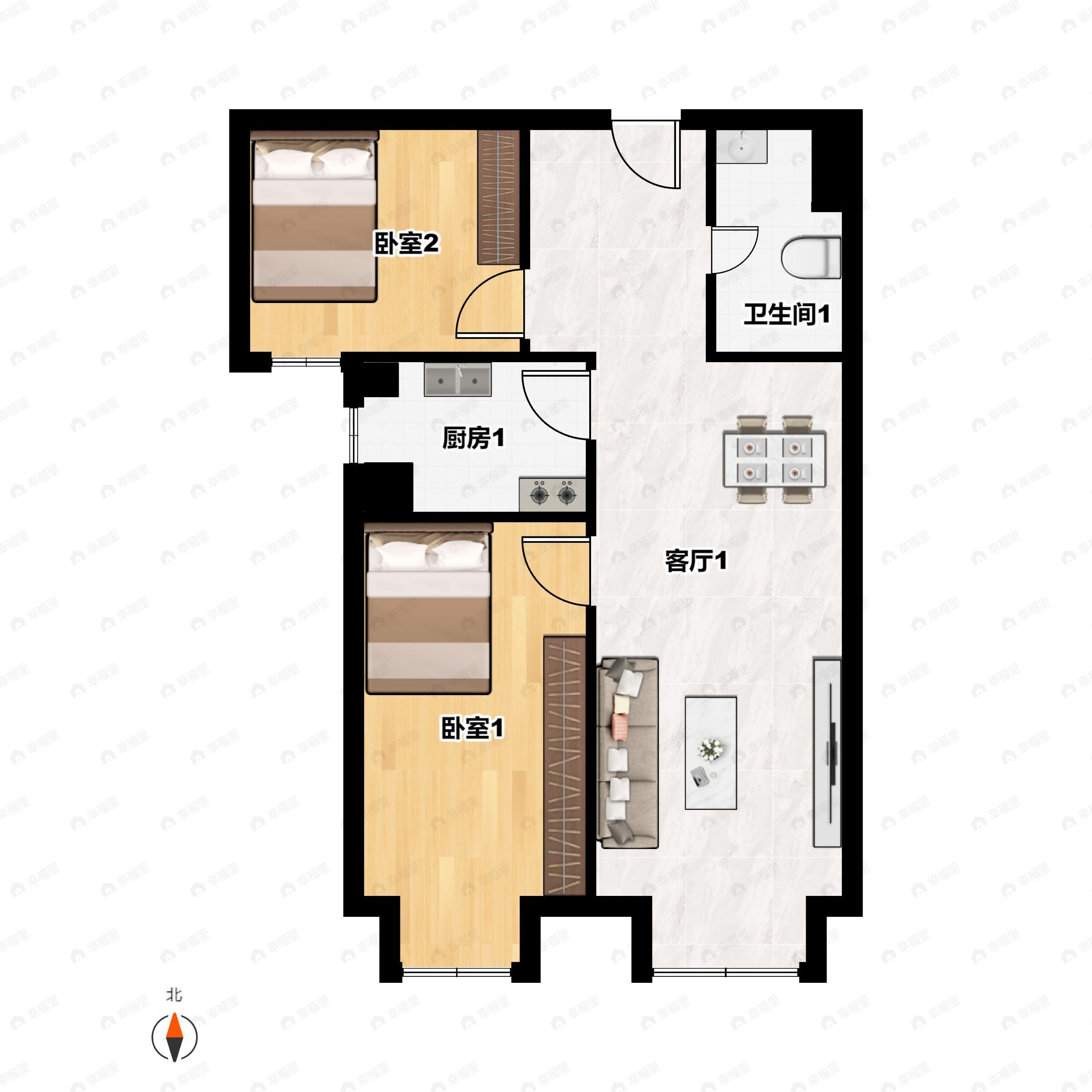 奥森ONE2室2厅1卫户型图