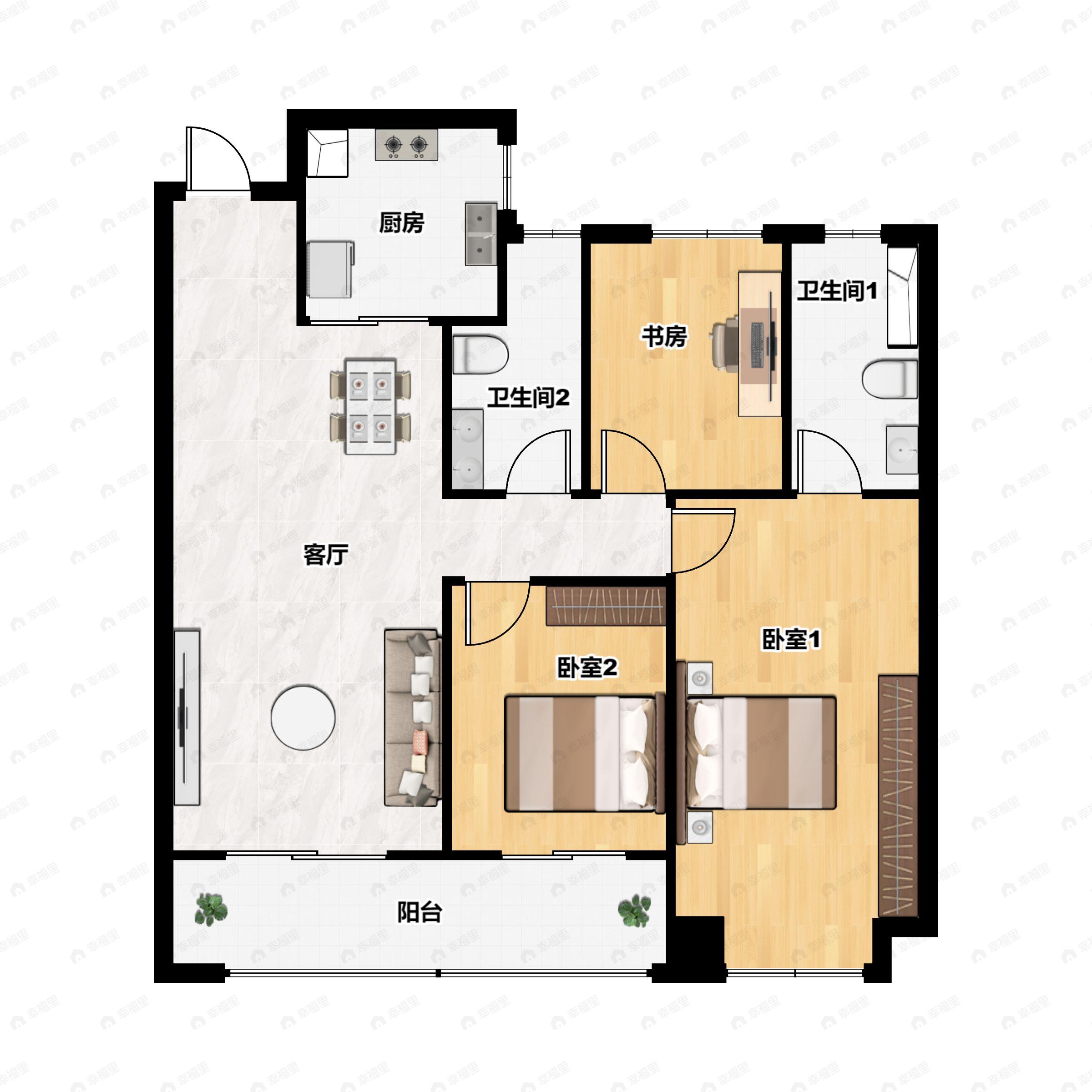 3室2厅2卫建面120平户型图