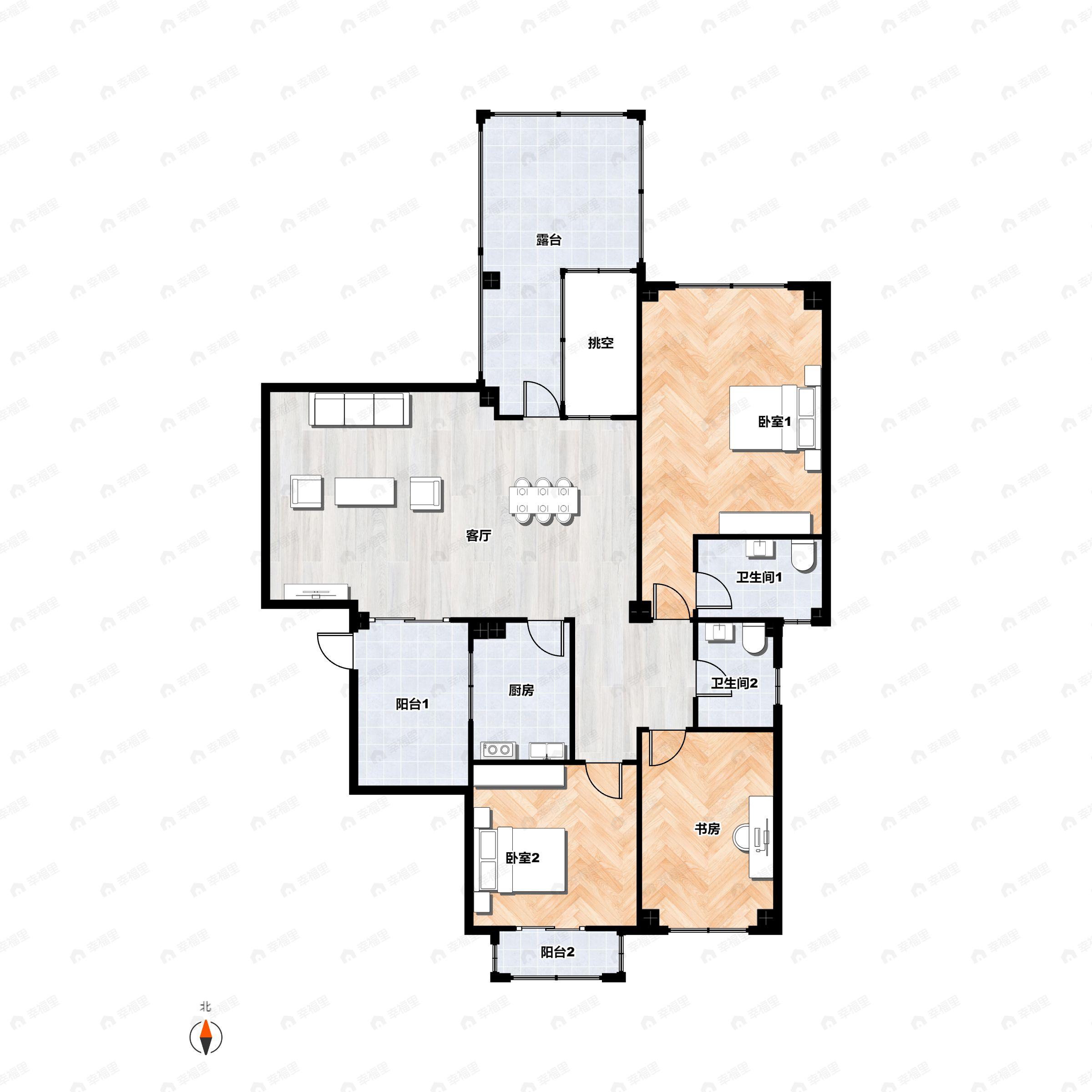3室2厅2卫建面123平南户型图