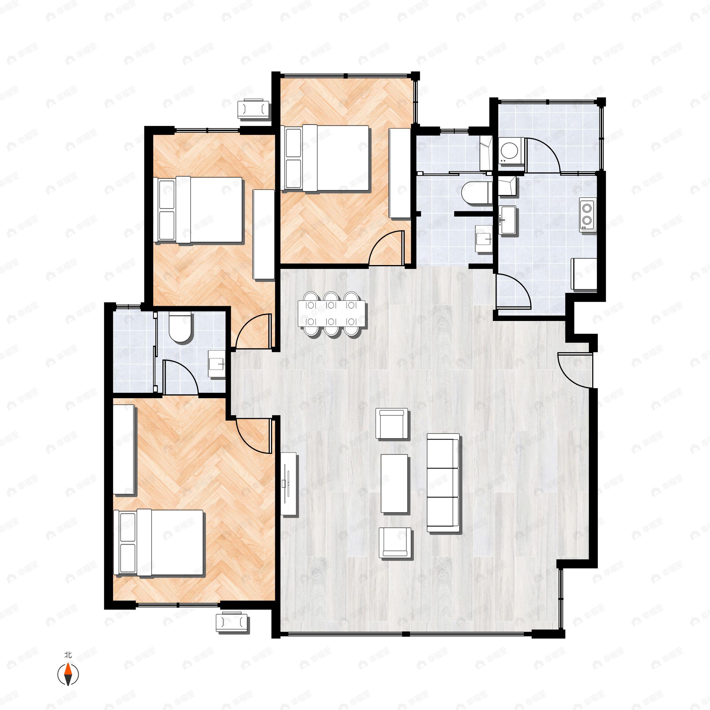 3室2厅2卫建面132平户型图