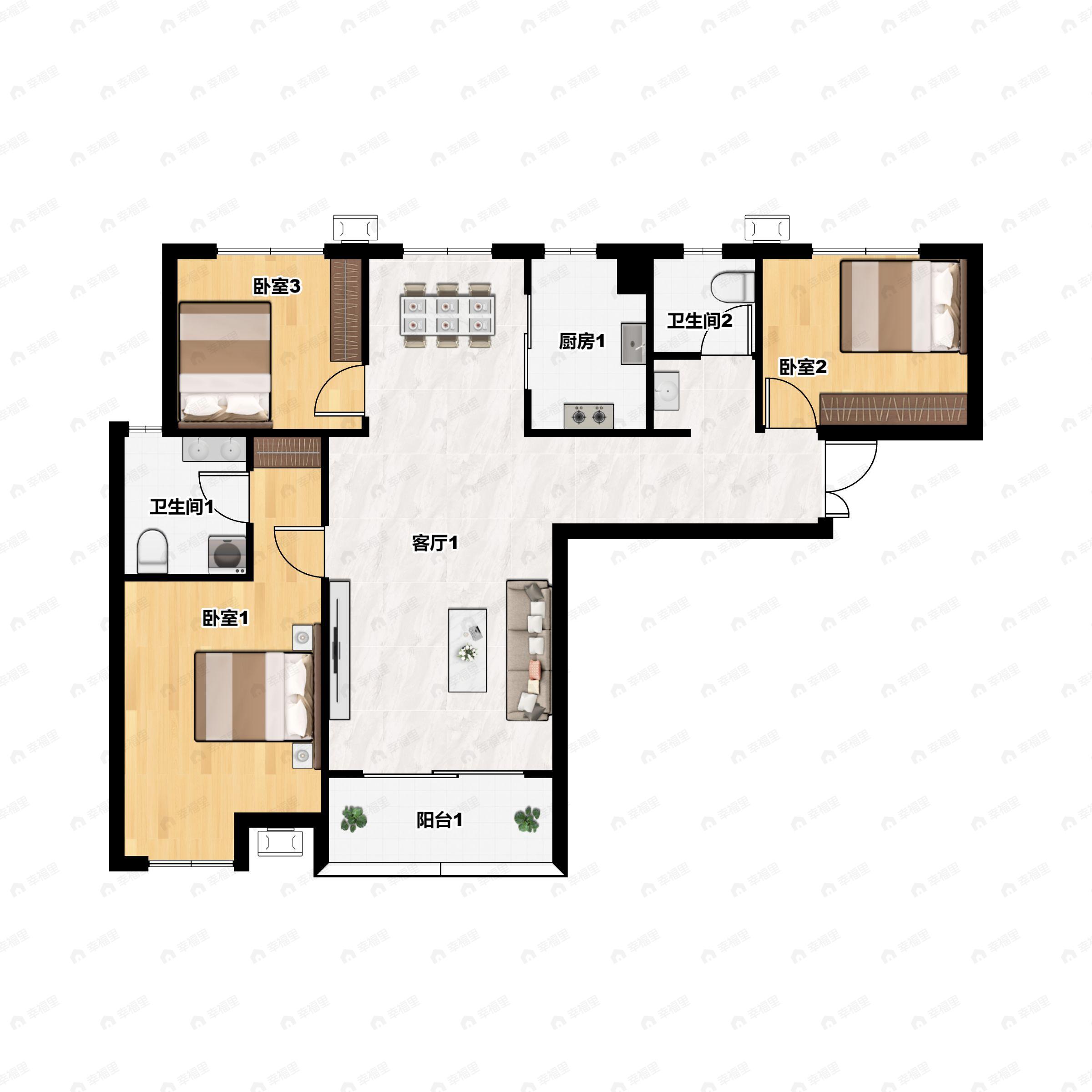 建业中弘城3室2厅2卫户型图