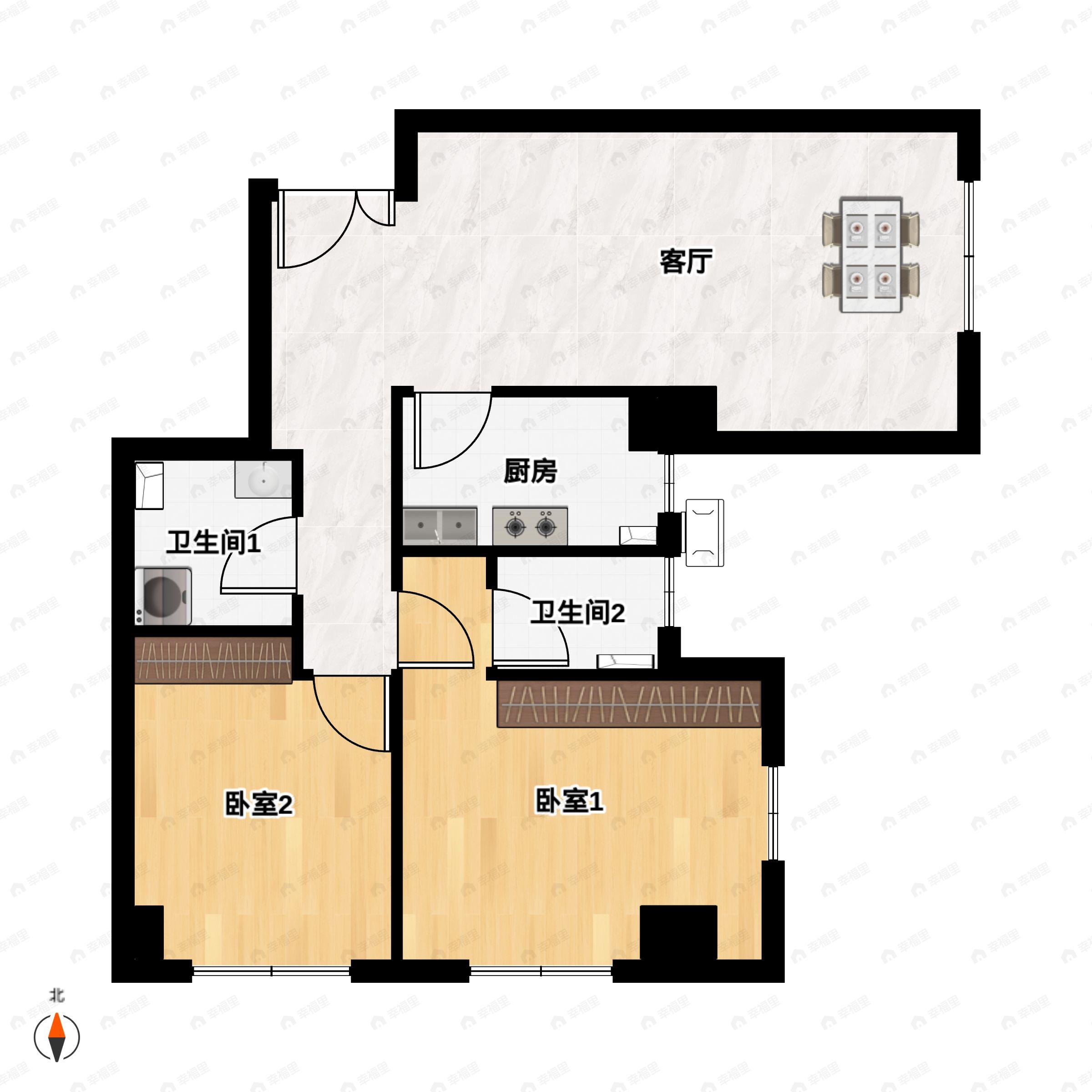 2室2厅2卫建面112平户型图