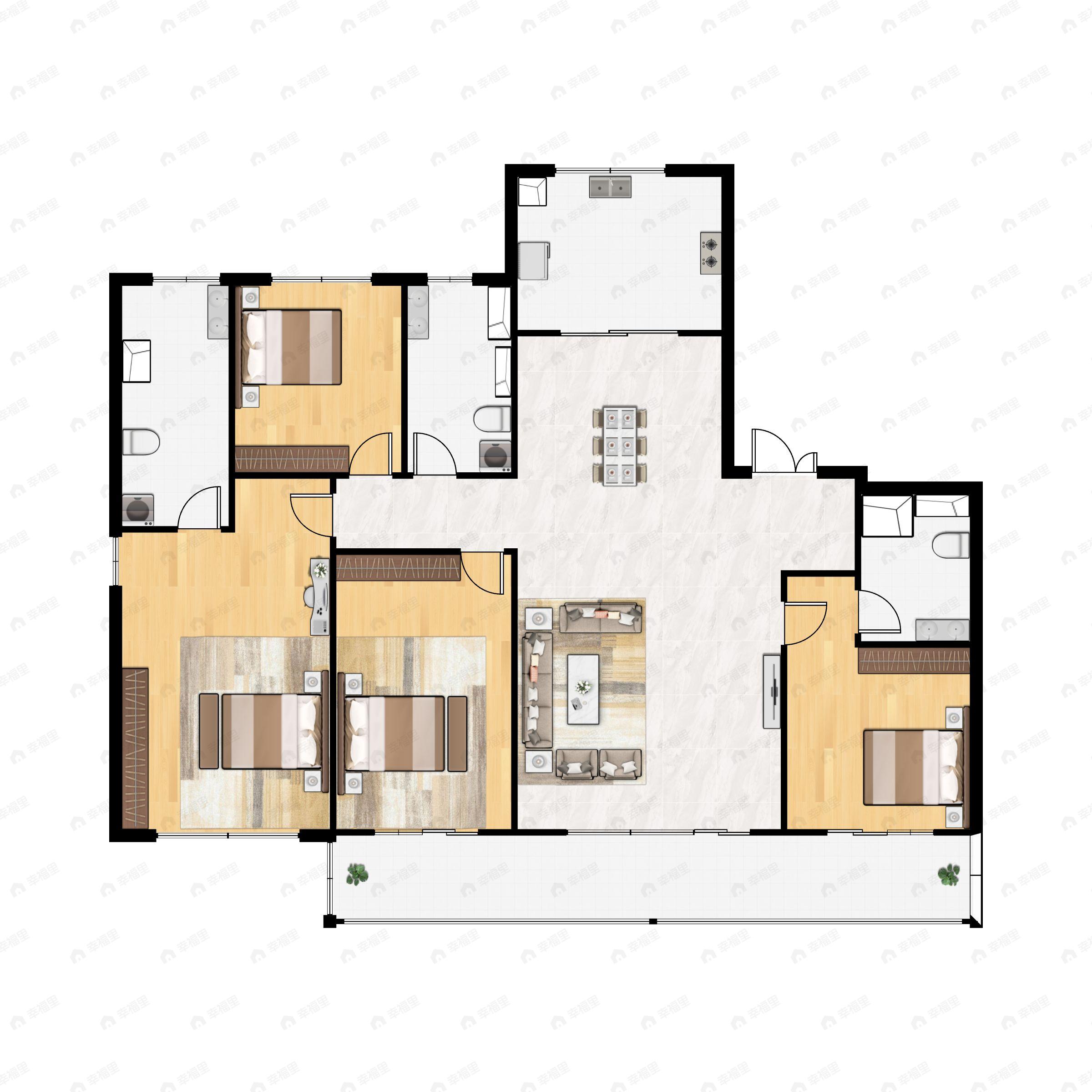 4室2厅3卫建面175平南|北户型图