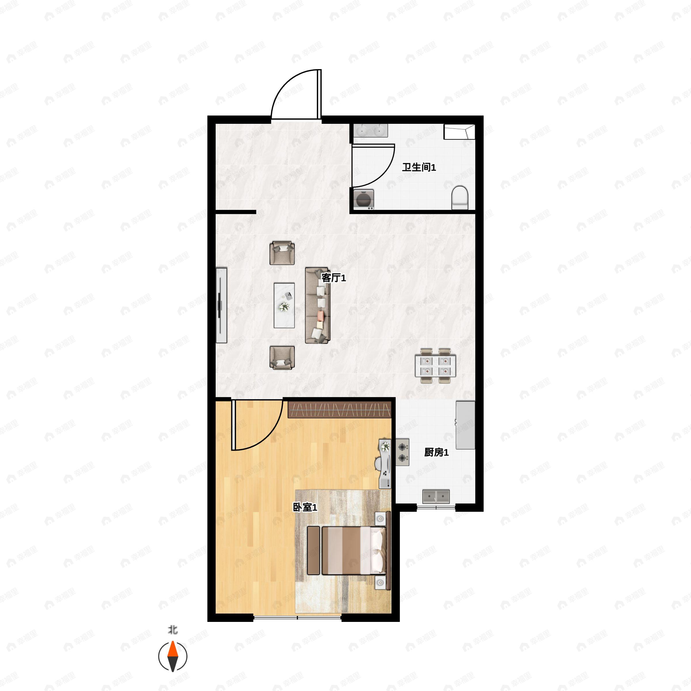 1室1厅1卫建面45平户型图