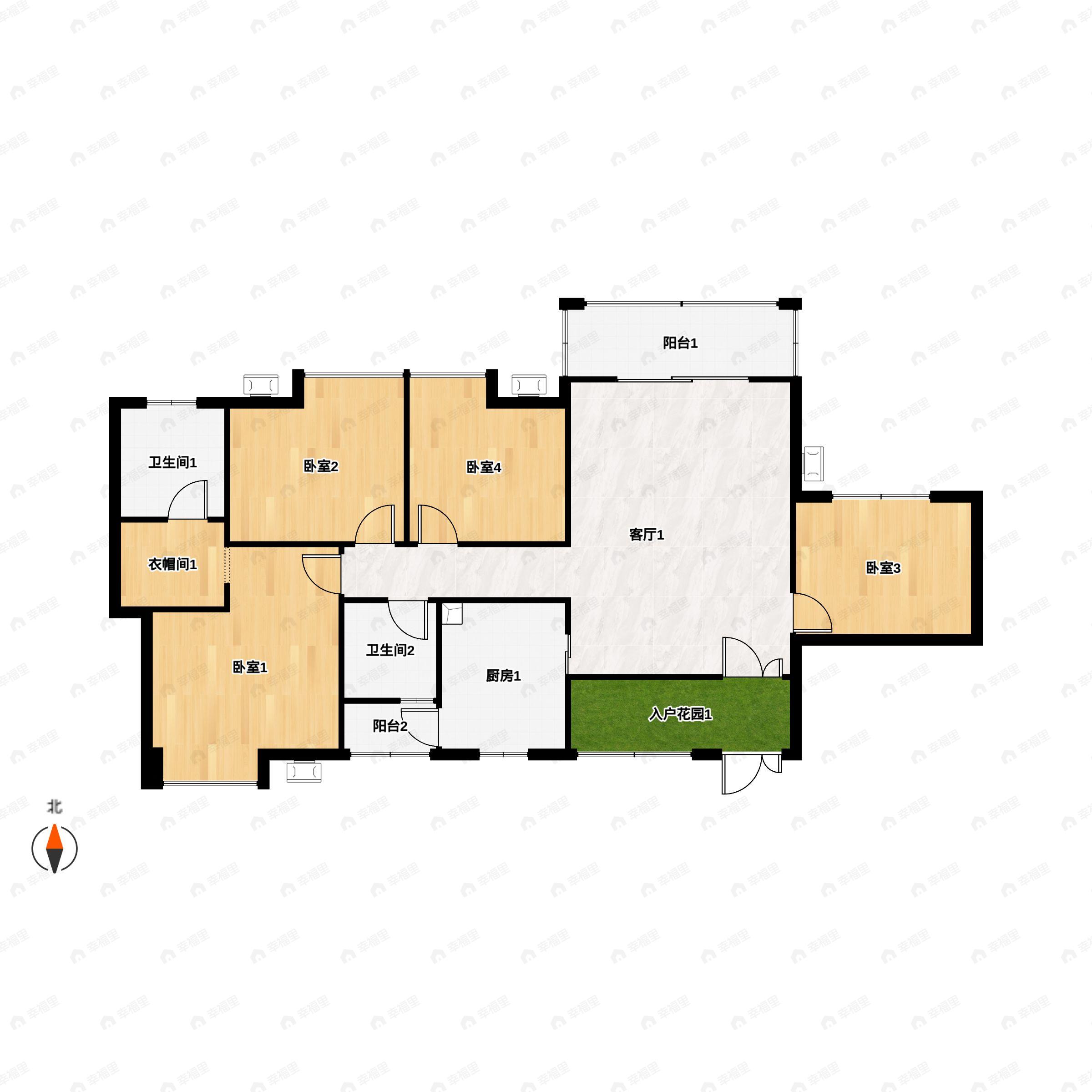 4室2厅2卫建面135平南户型图