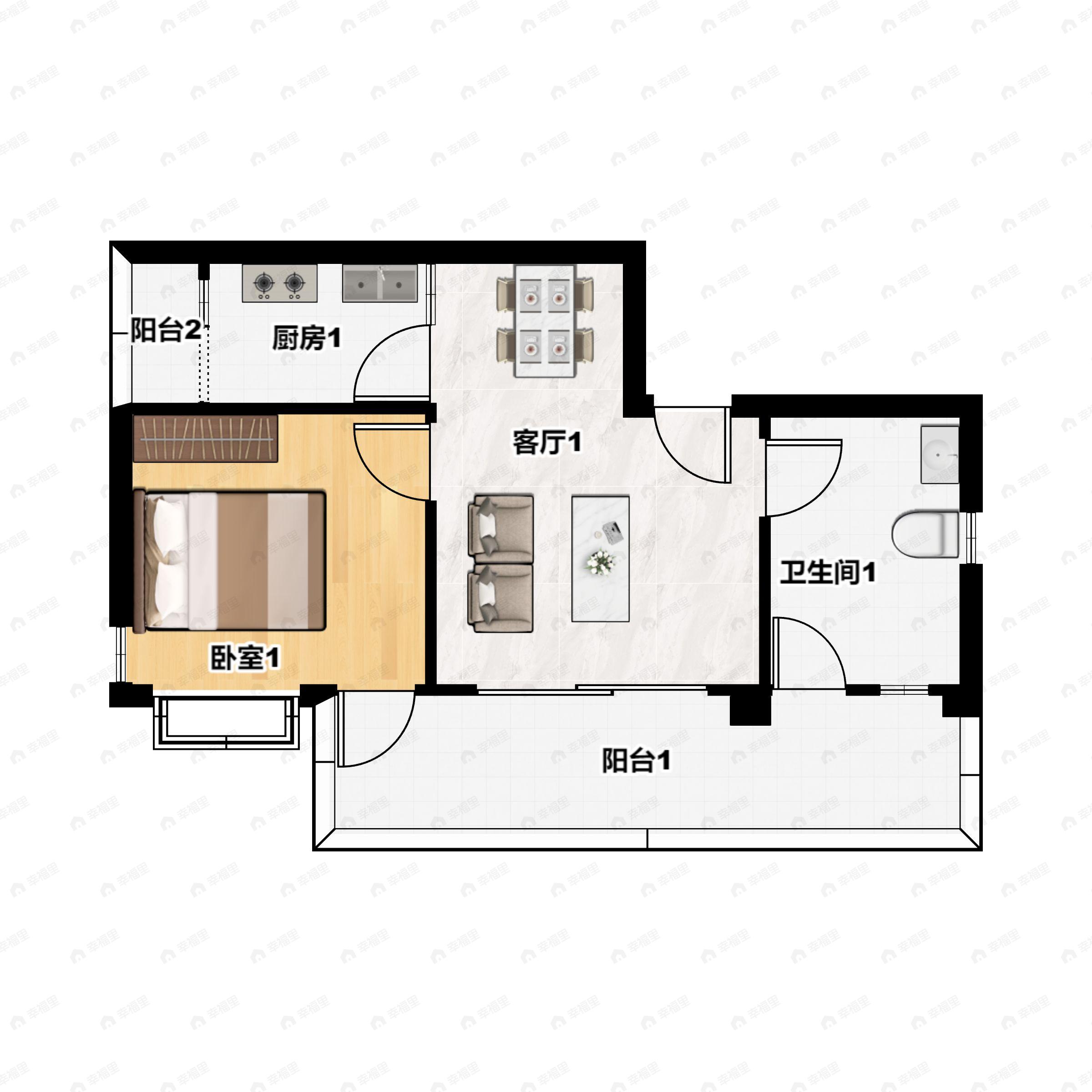 1室2厅1卫建面59平户型图