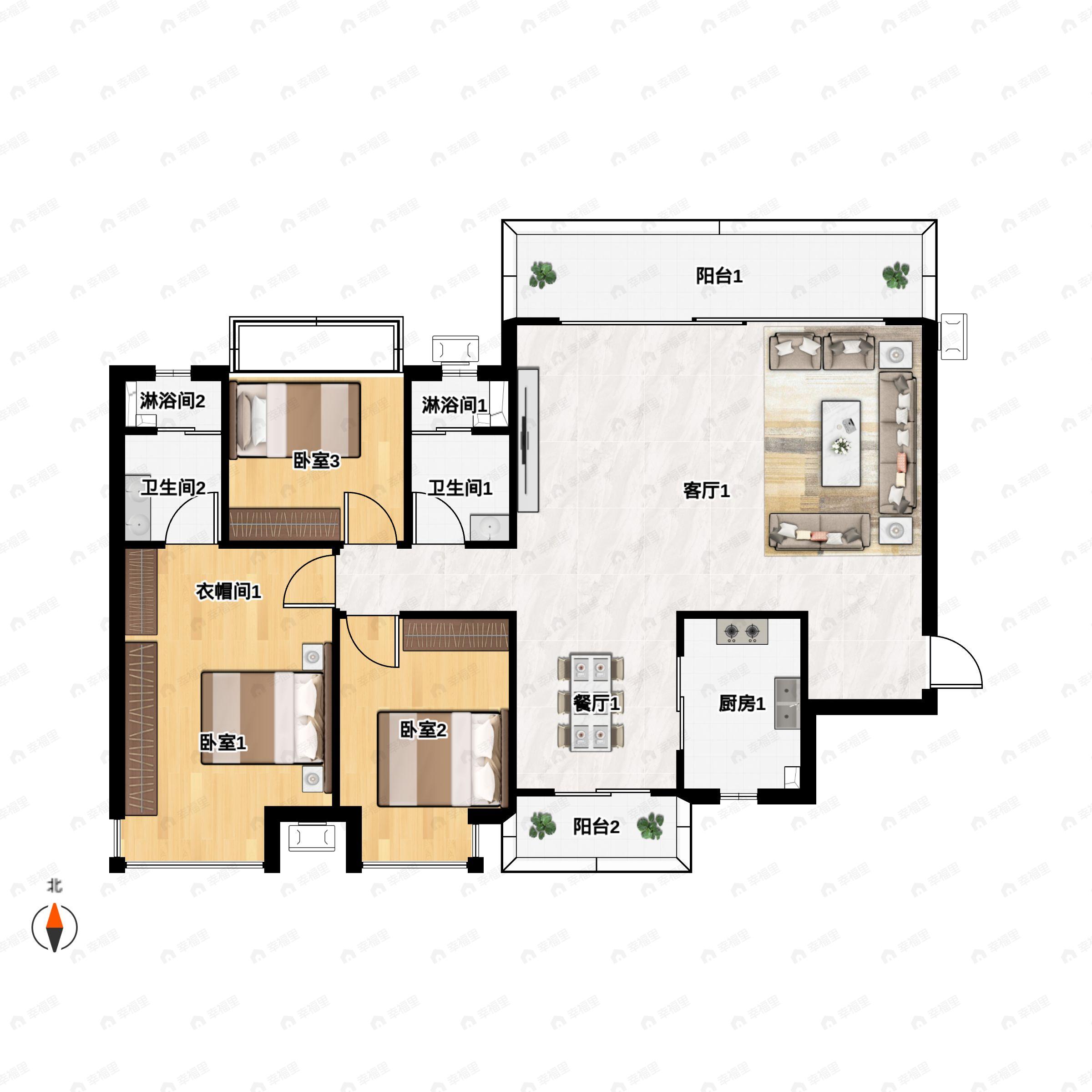 4室2厅2卫建面132平户型图