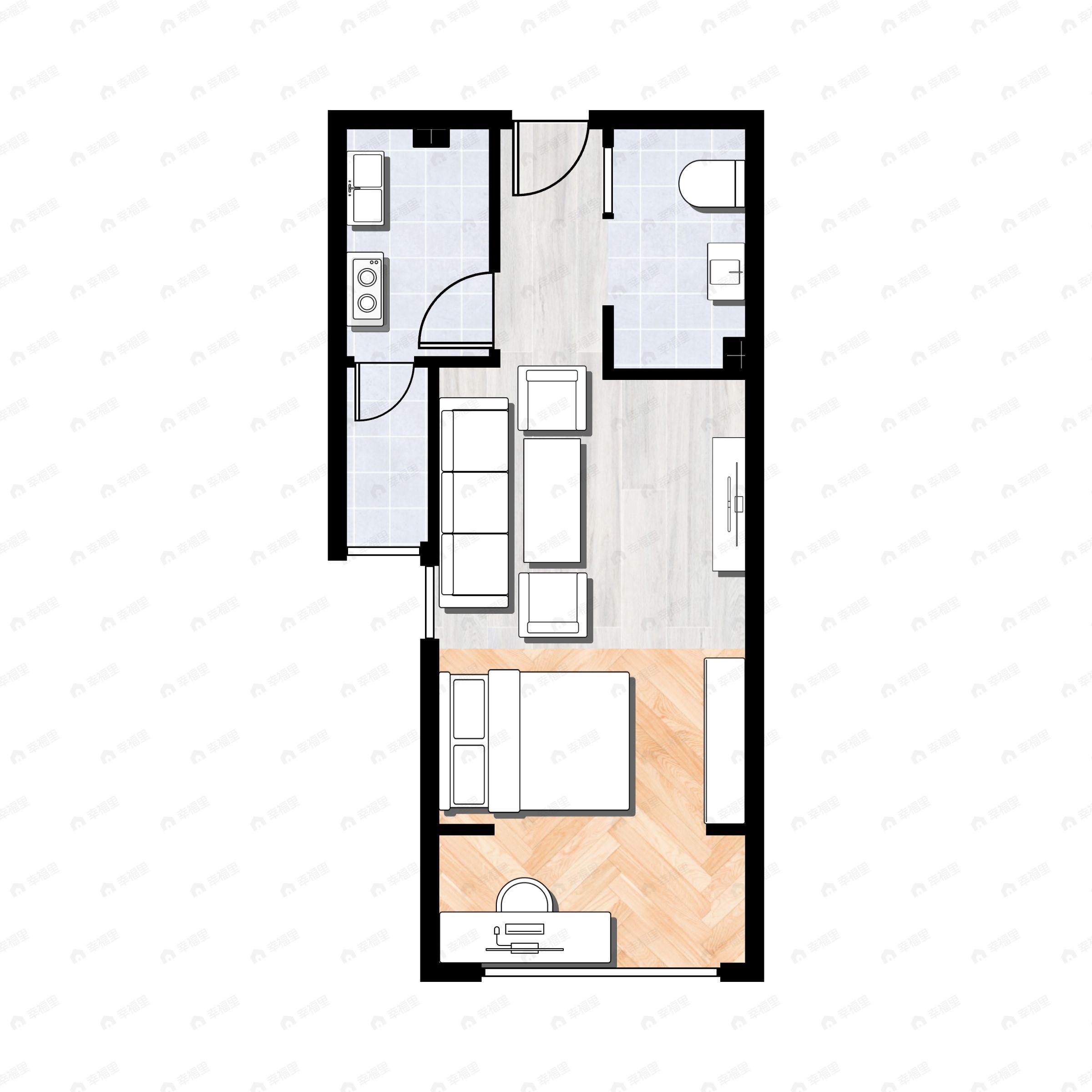 1室1厅1卫建面41m²南户型图