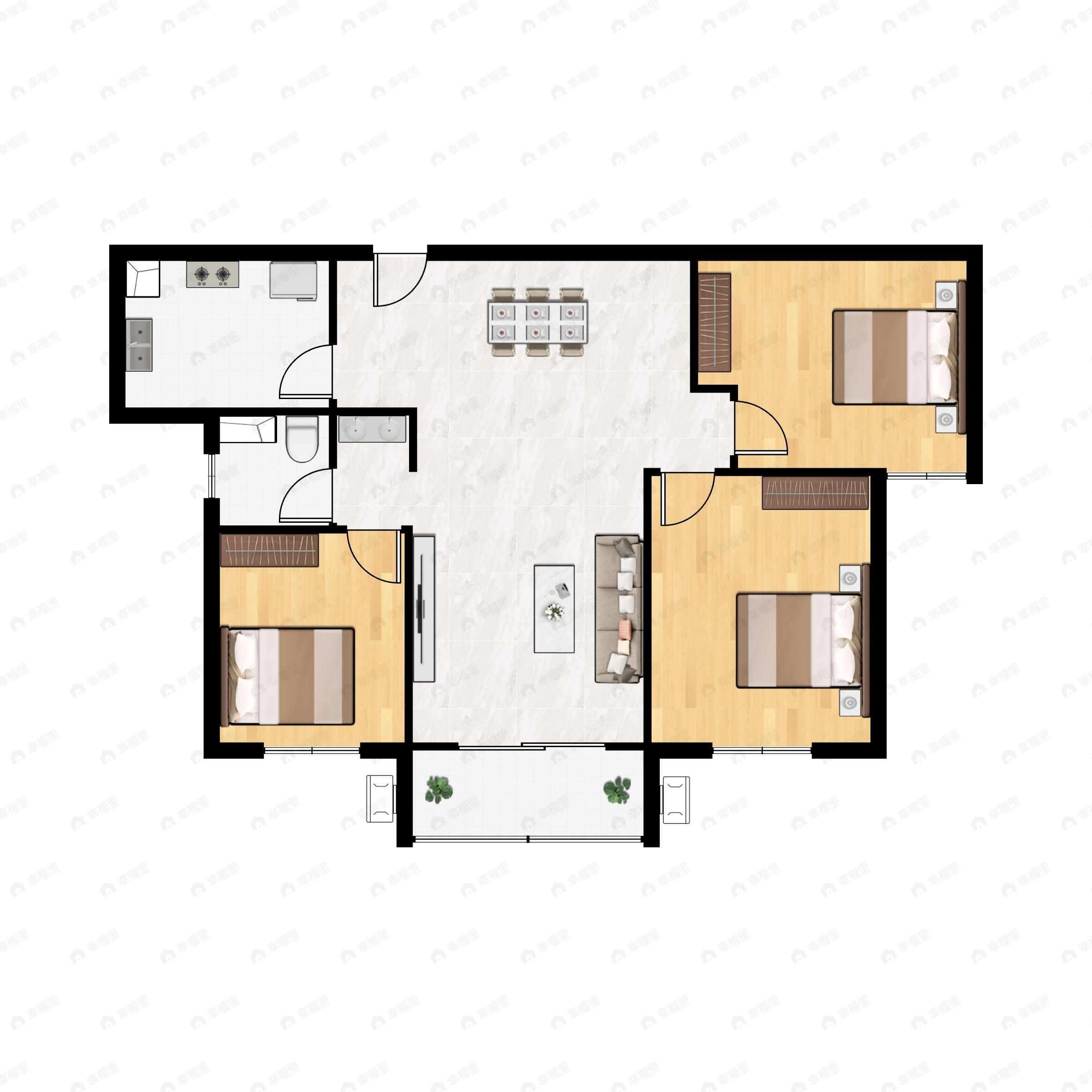 3室2厅1卫建面108平户型图