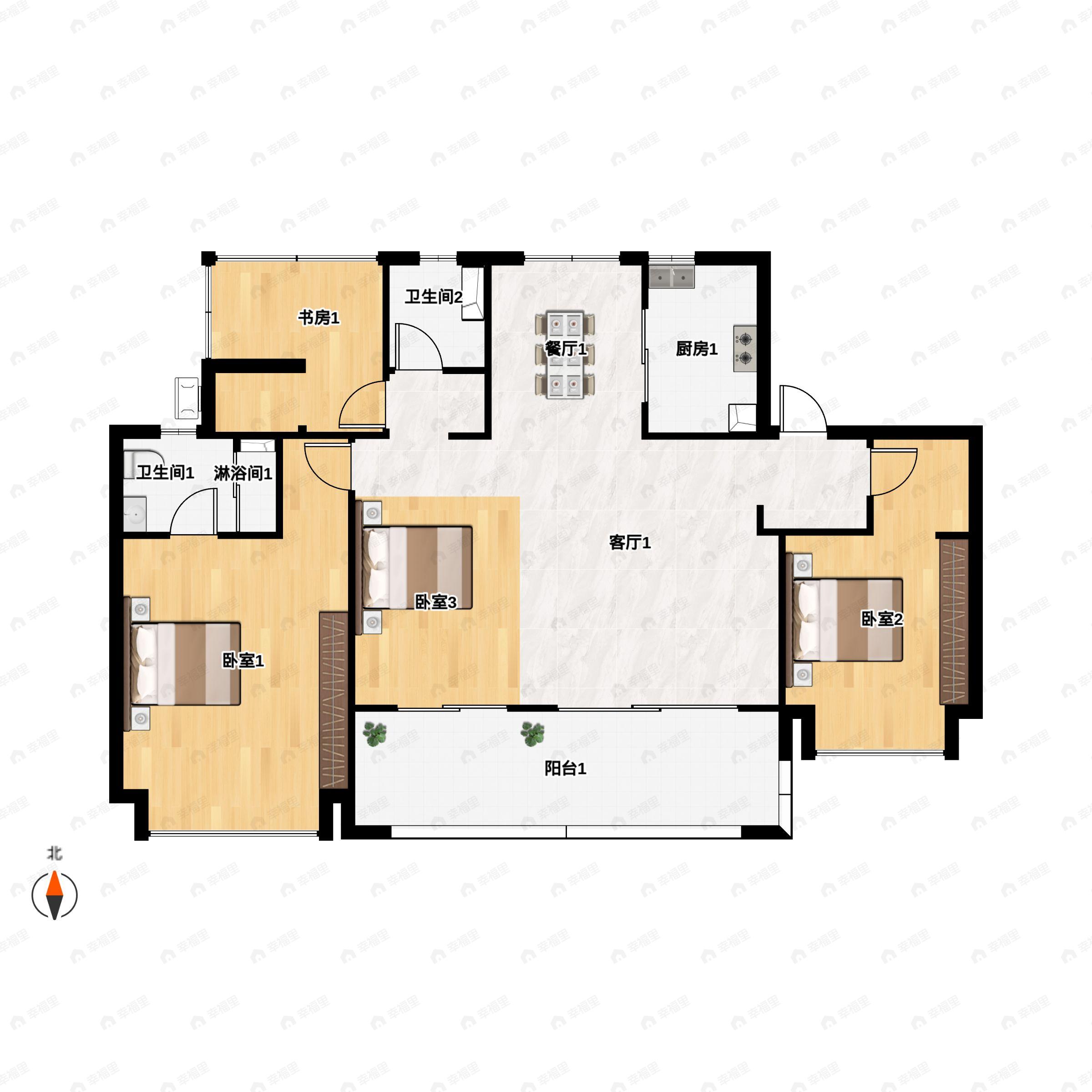 4室2厅2卫建面142平户型图