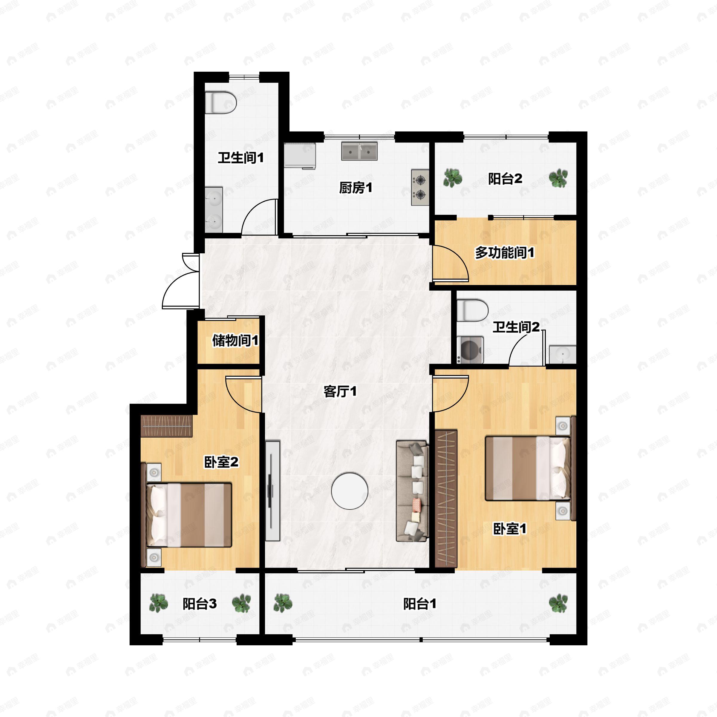 3室2厅2卫建面110平户型图