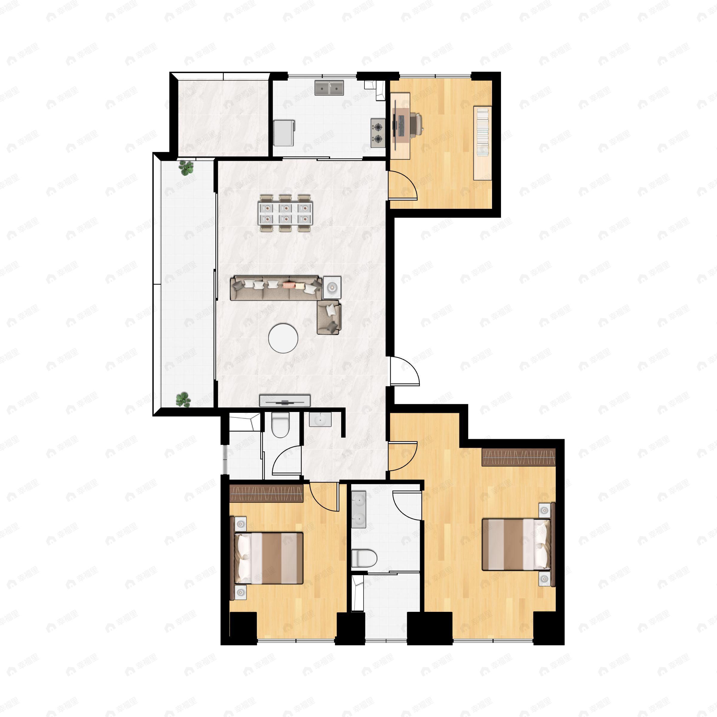 3室2厅2卫建面111m²北|南户型图