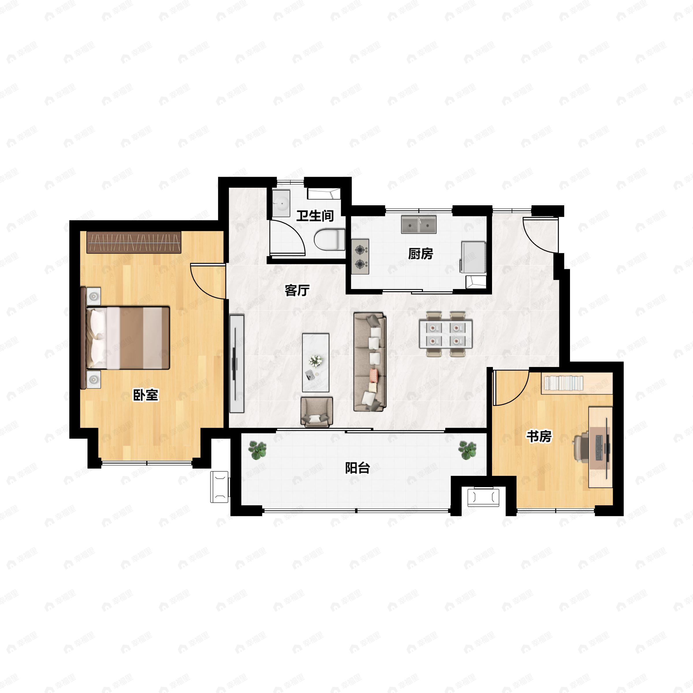 2室2厅1卫建面103平户型图