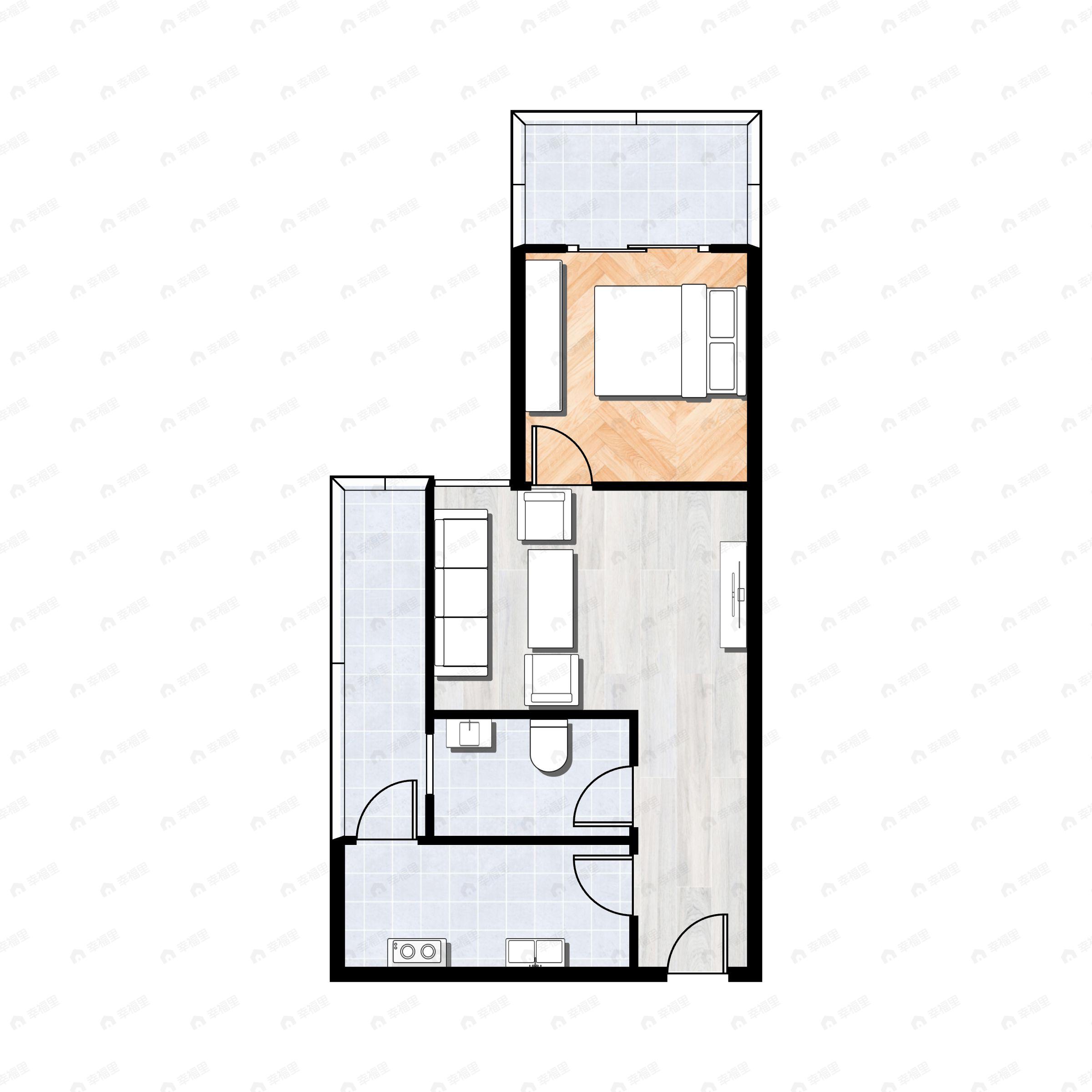 1室1厅1卫建面45m²北户型图