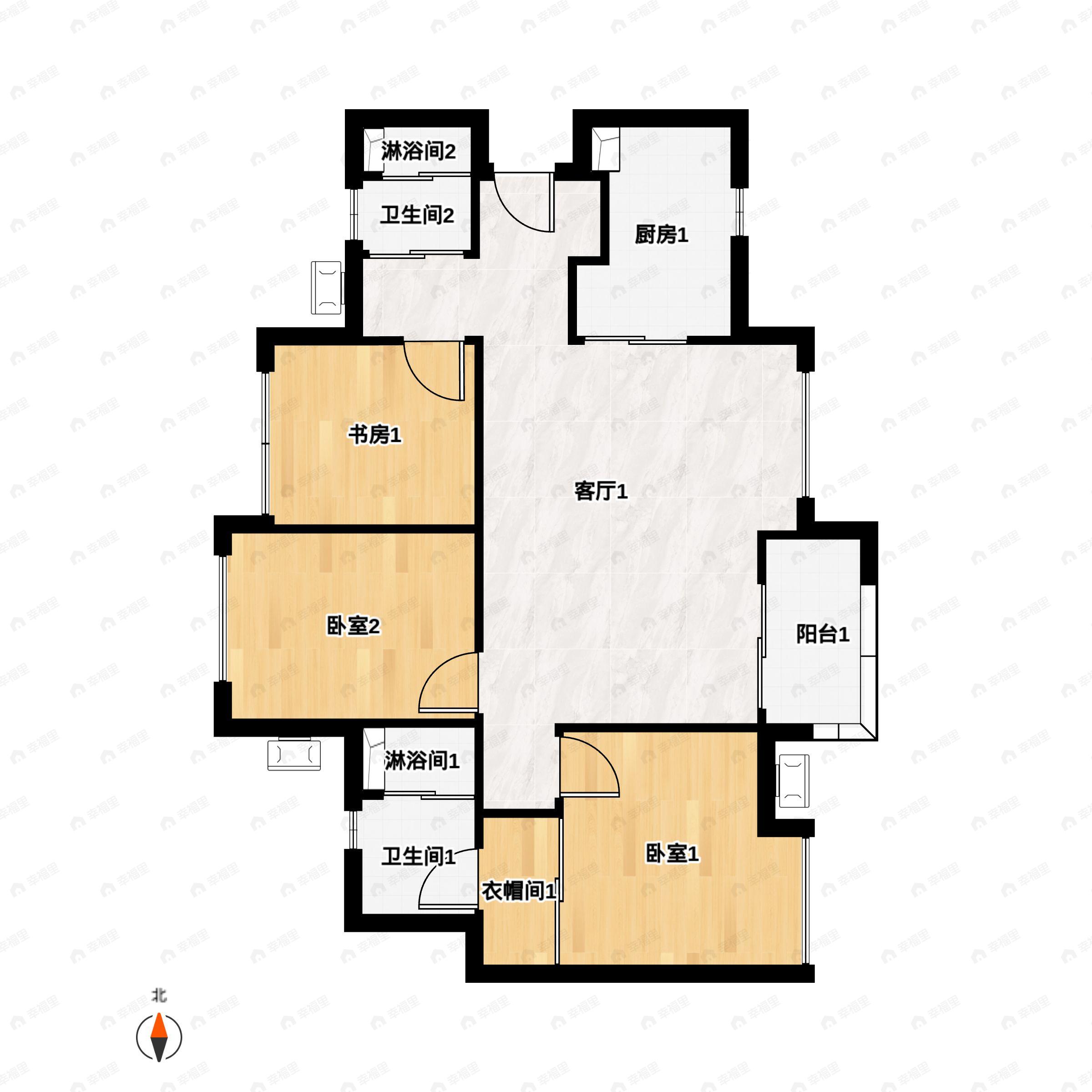 2室2厅2卫建面91平户型图