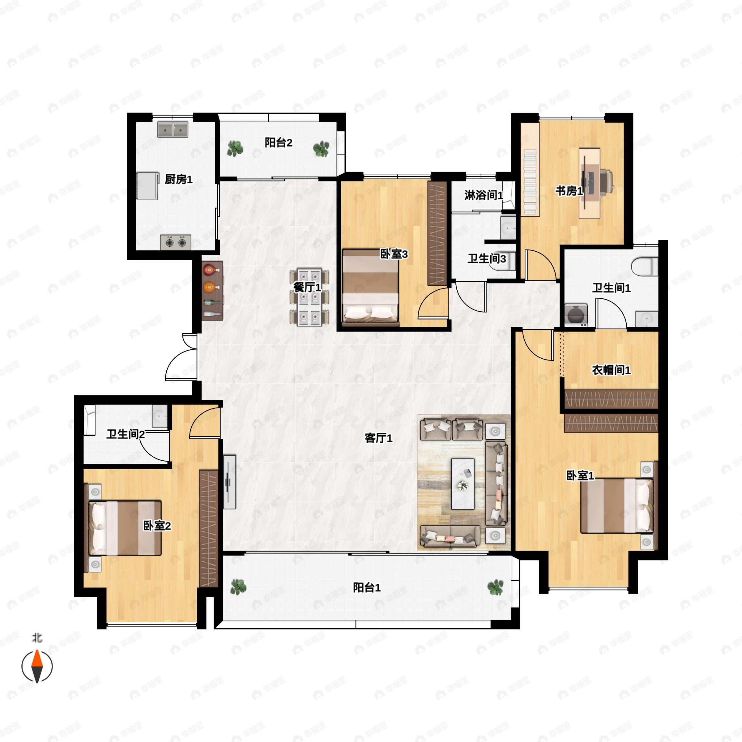 4室2厅3卫建面185平户型图