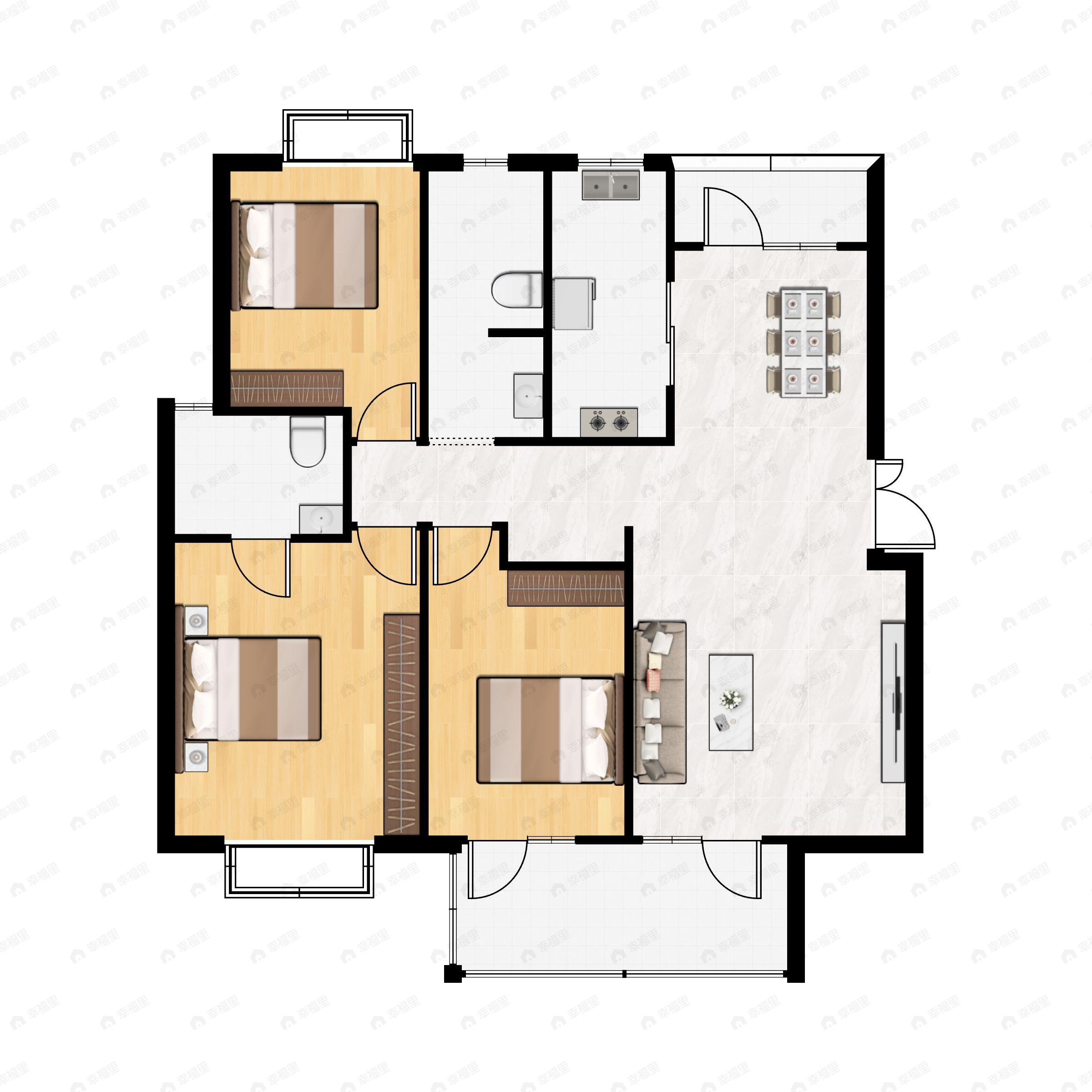 3室2厅2卫建面139m²西南户型图