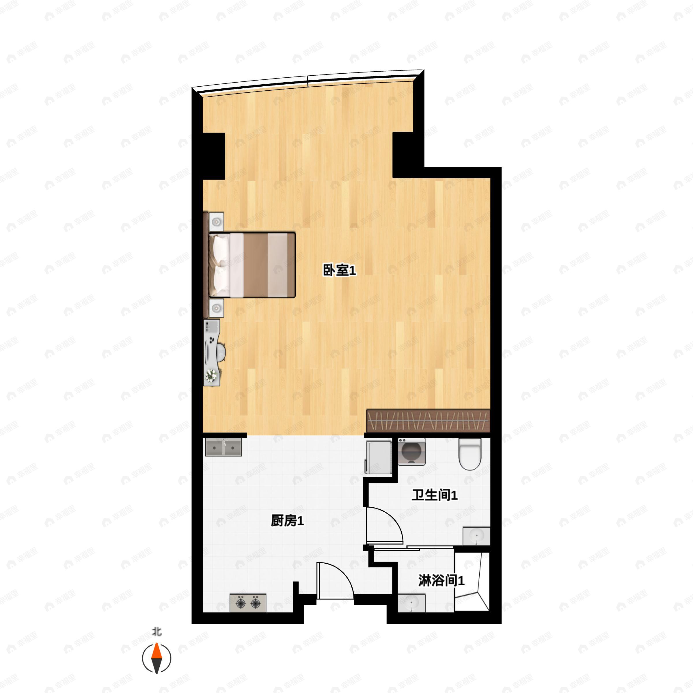 1室1卫建面65m²西北户型图
