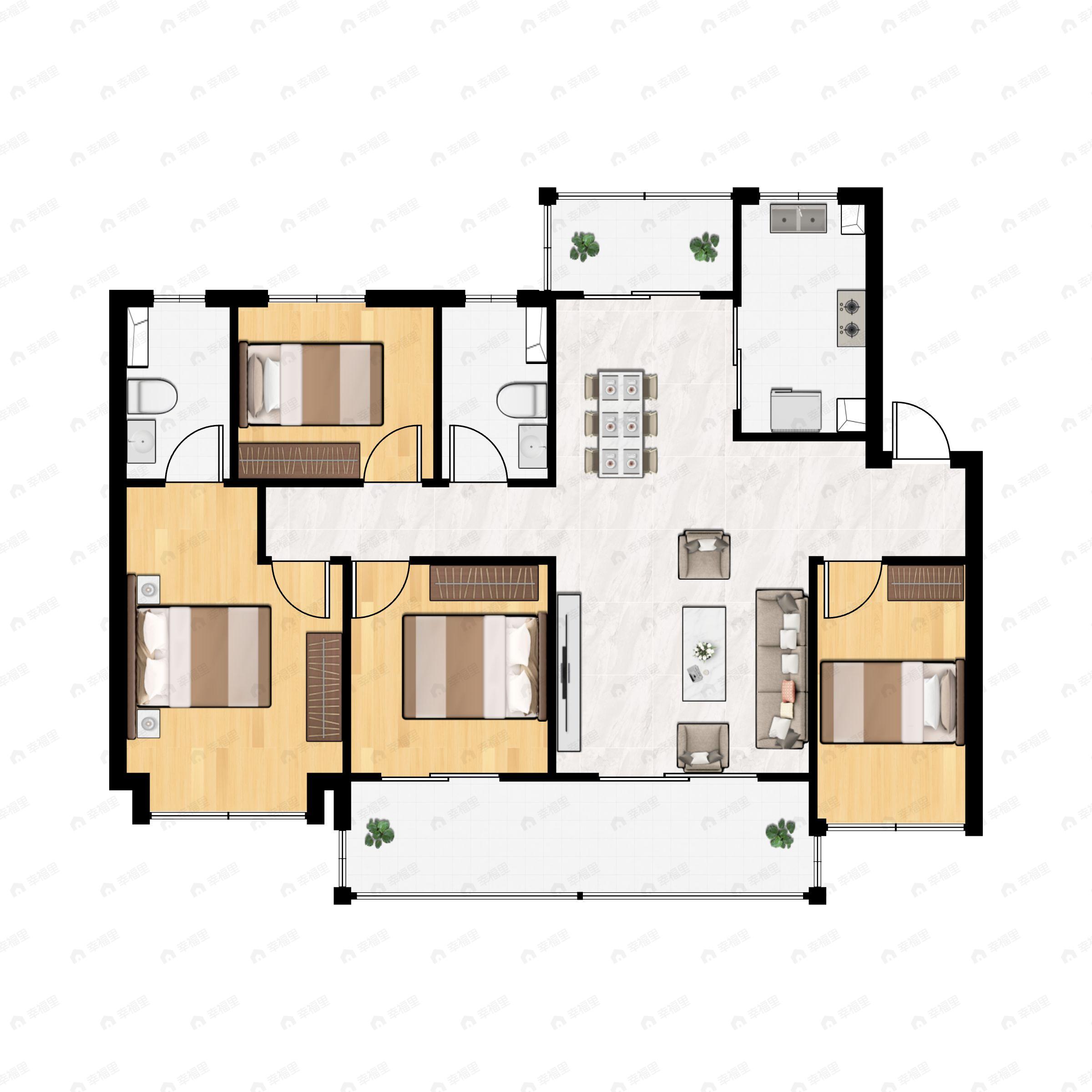 4室2厅2卫建面129平北|南户型图