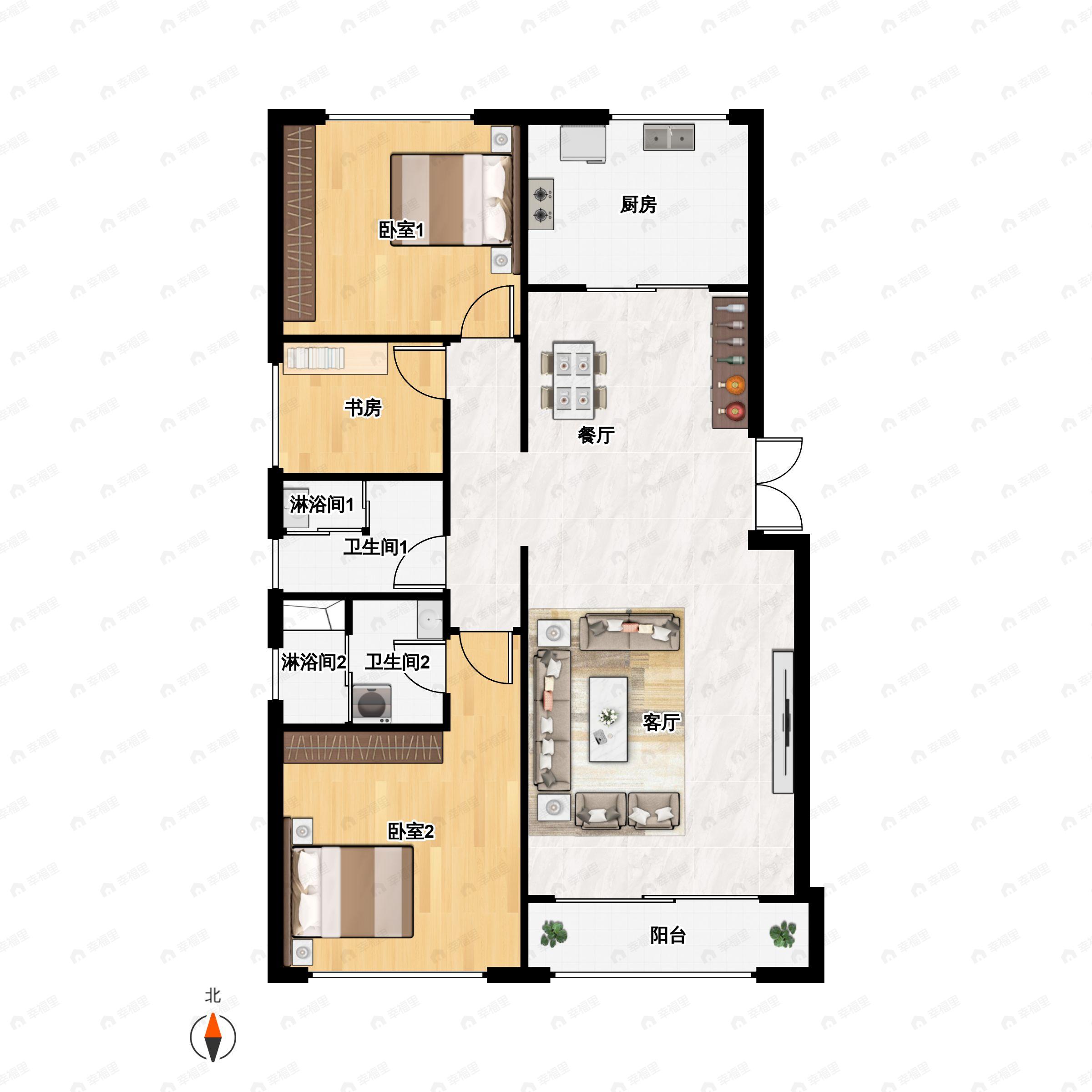 3室2厅2卫建面131平户型图