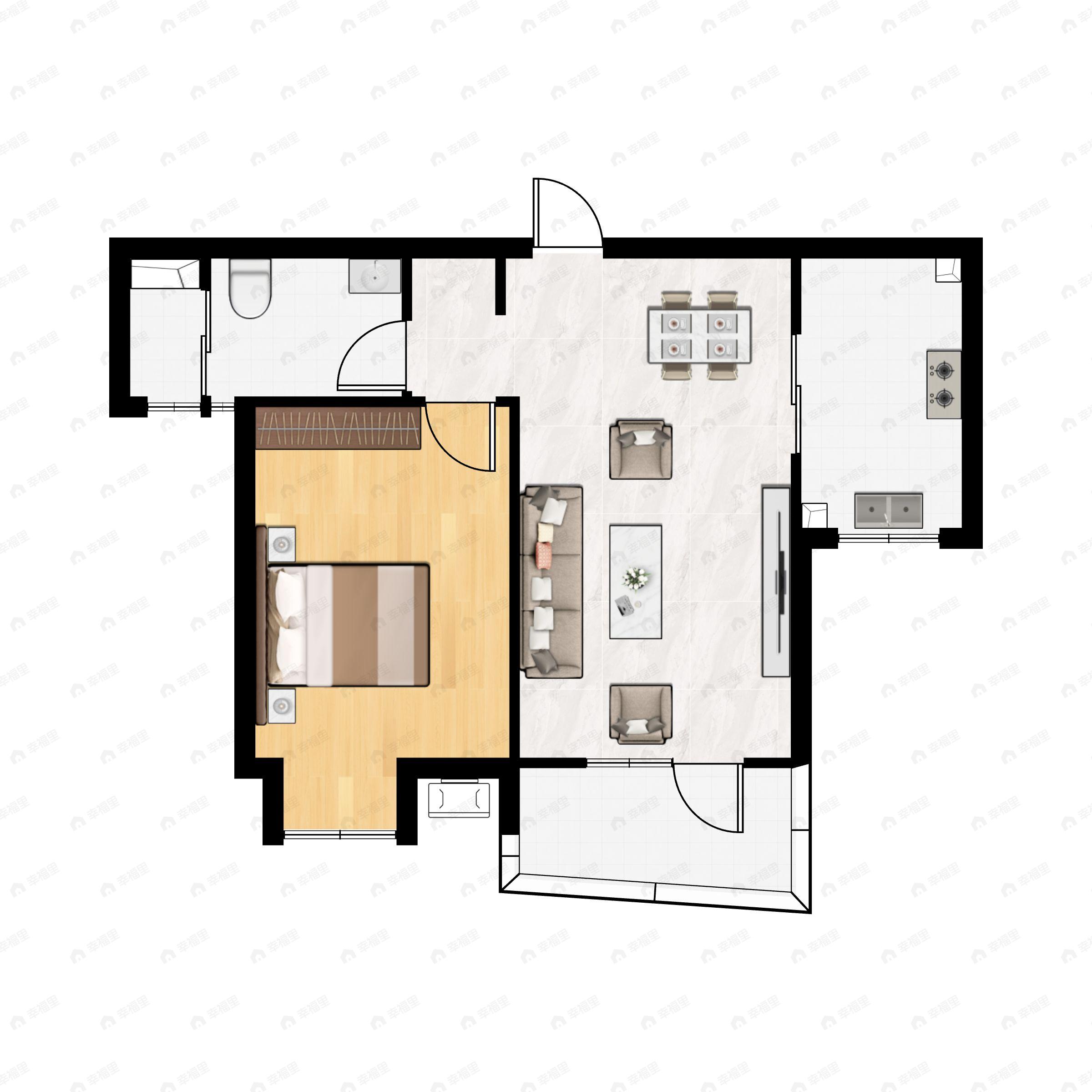 1室1厅1卫建面65平户型图