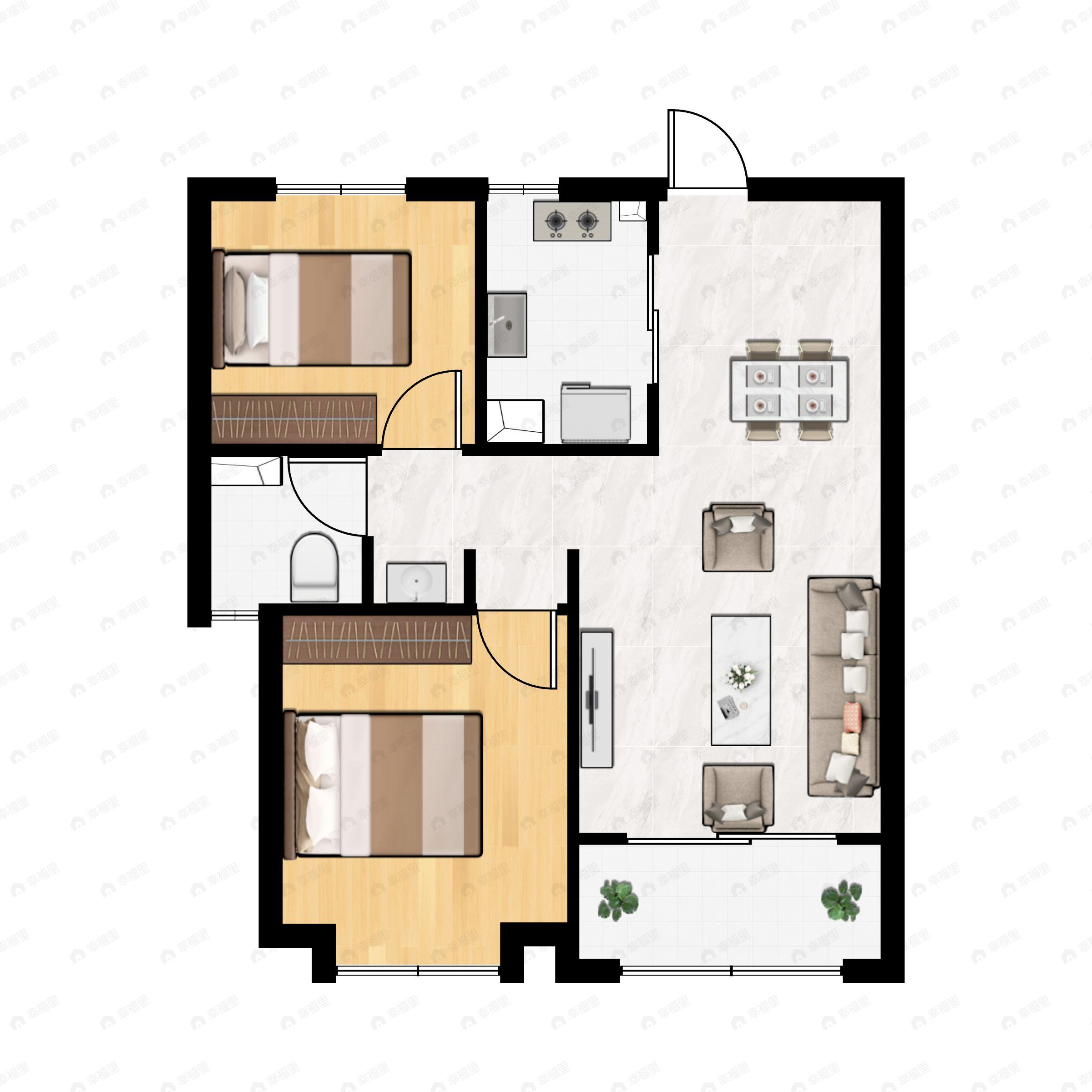 2室2厅1卫建面85平户型图