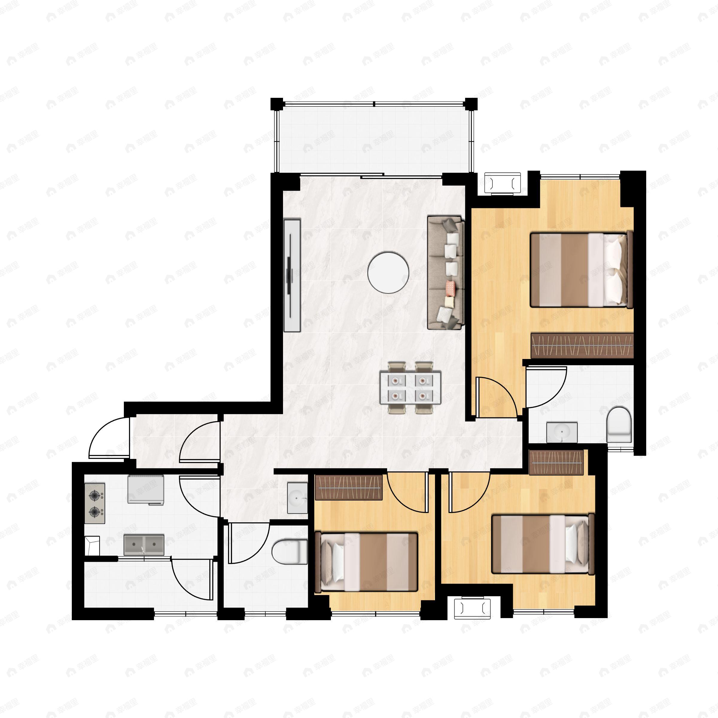 3室2厅2卫建面104平南户型图
