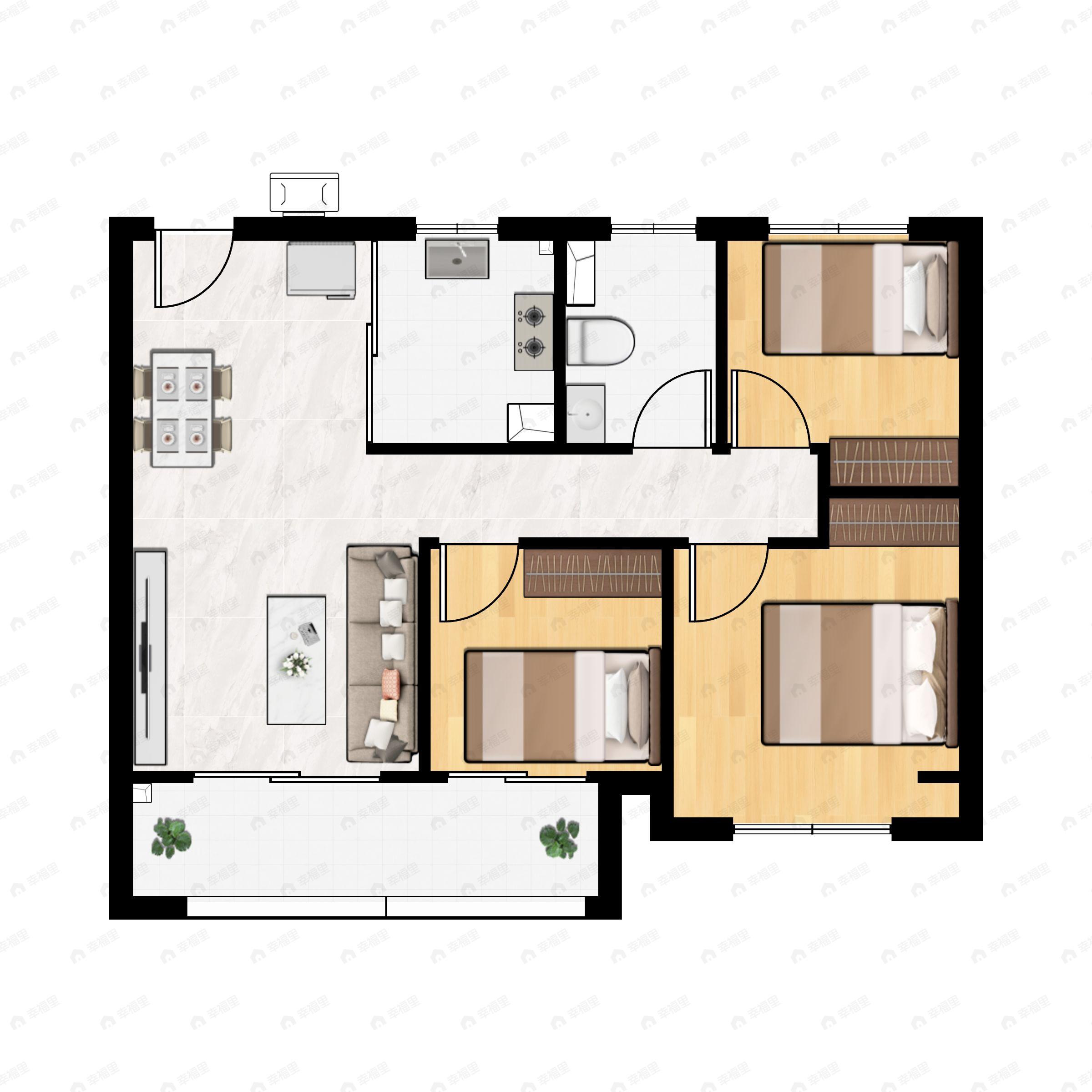 3室2厅1卫建面89平户型图