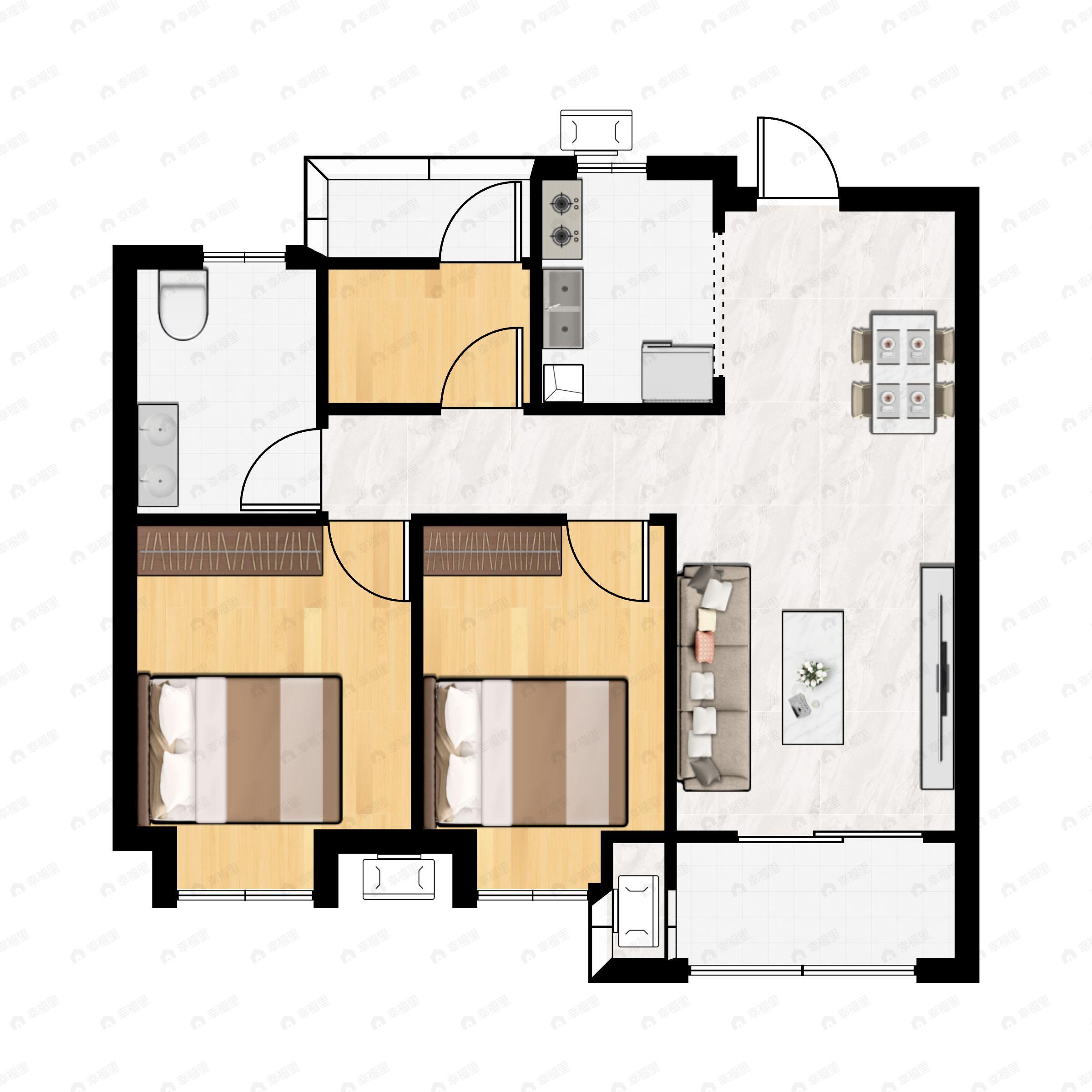 2室2厅1卫建面93平户型图