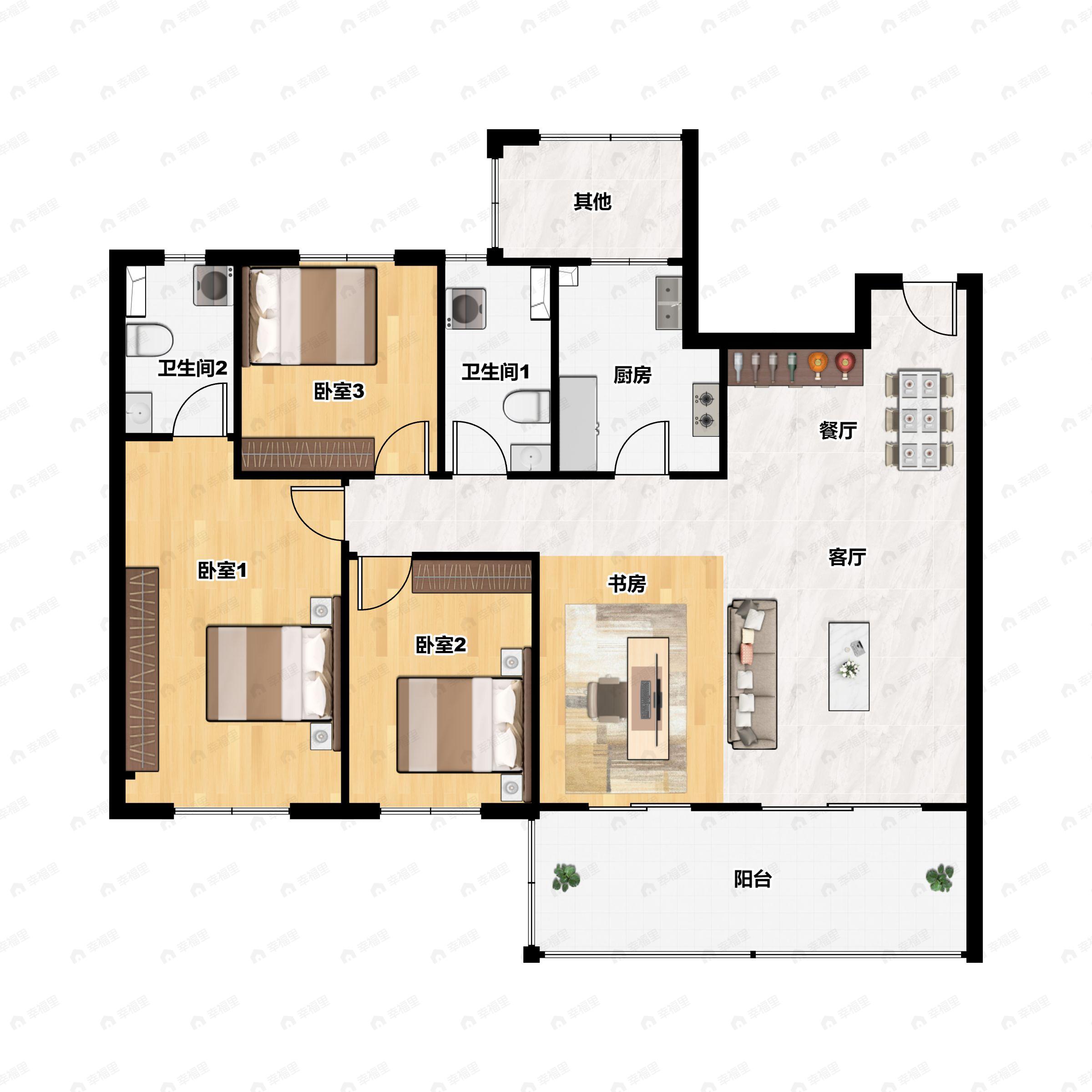4室2厅2卫建面139平南|北户型图