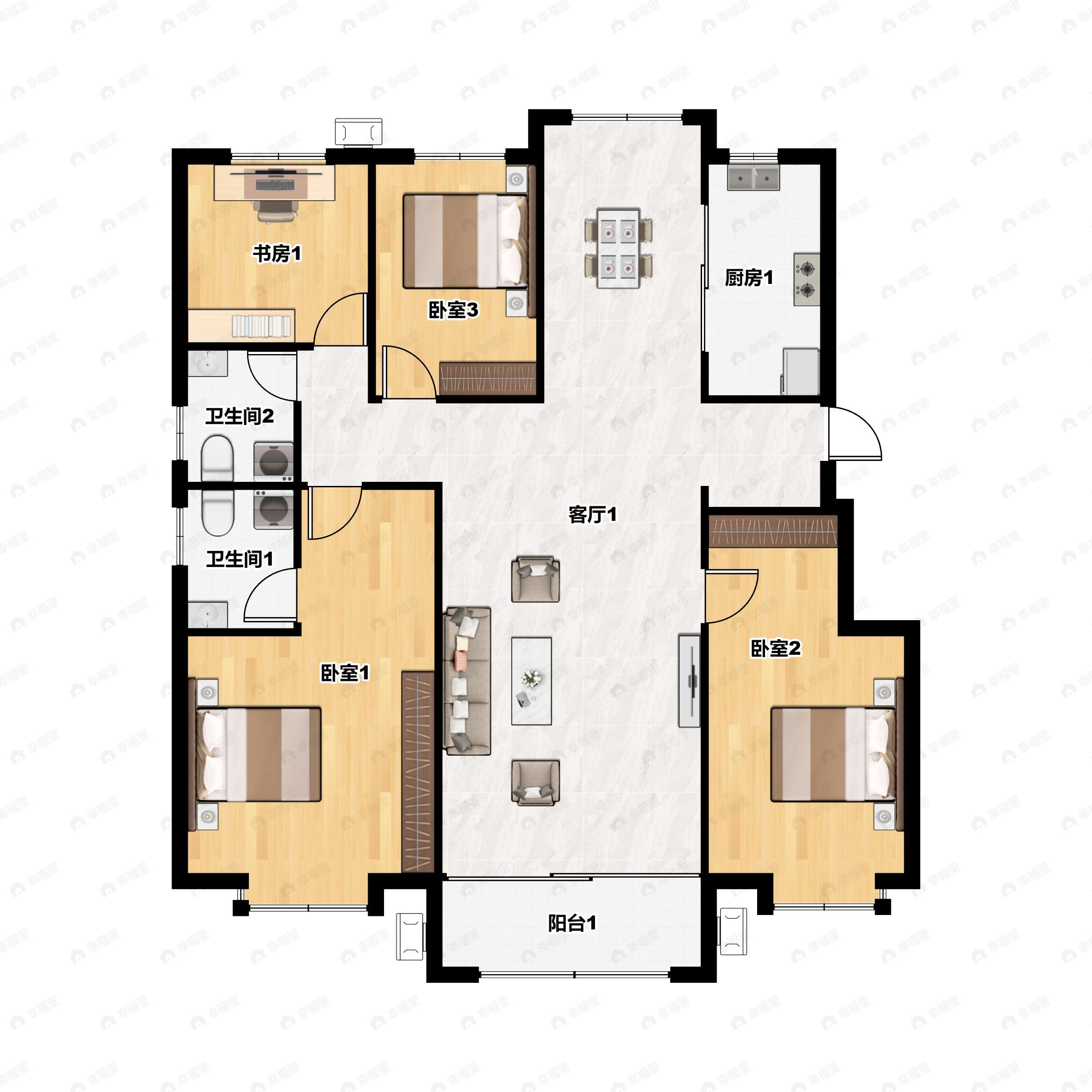 4室2厅2卫建面153平南户型图